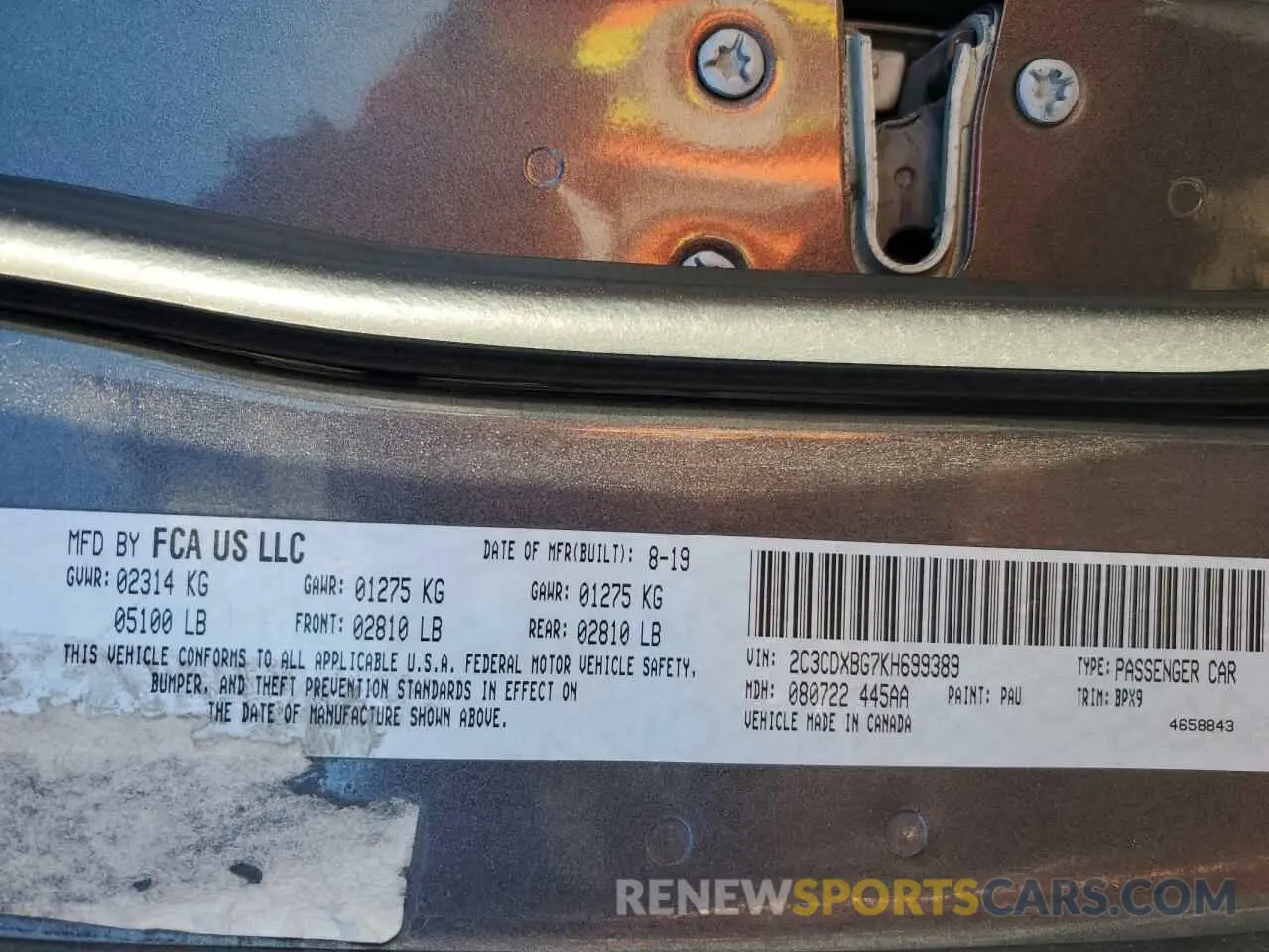 14 Photograph of a damaged car 2C3CDXBG7KH699389 DODGE CHARGER 2019