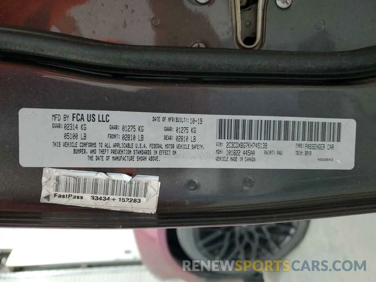 12 Photograph of a damaged car 2C3CDXBG7KH745139 DODGE CHARGER 2019