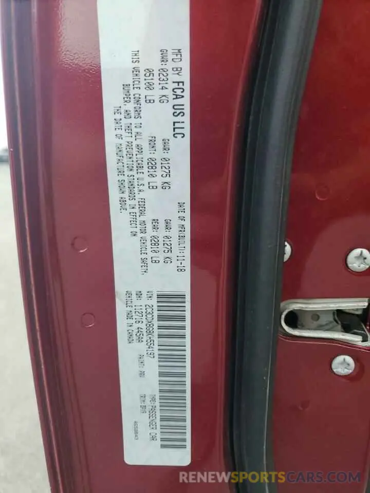 12 Photograph of a damaged car 2C3CDXBG8KH554197 DODGE CHARGER 2019