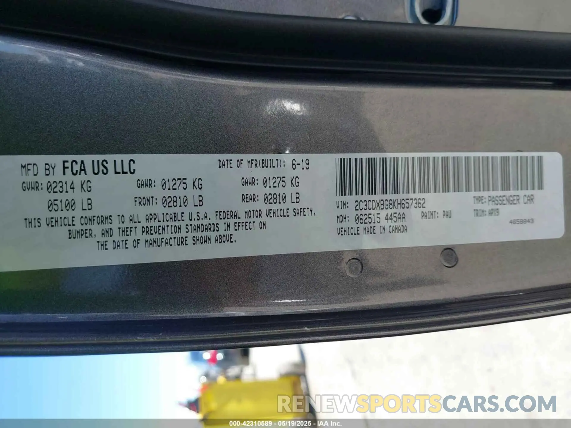 9 Photograph of a damaged car 2C3CDXBG8KH657362 DODGE CHARGER 2019