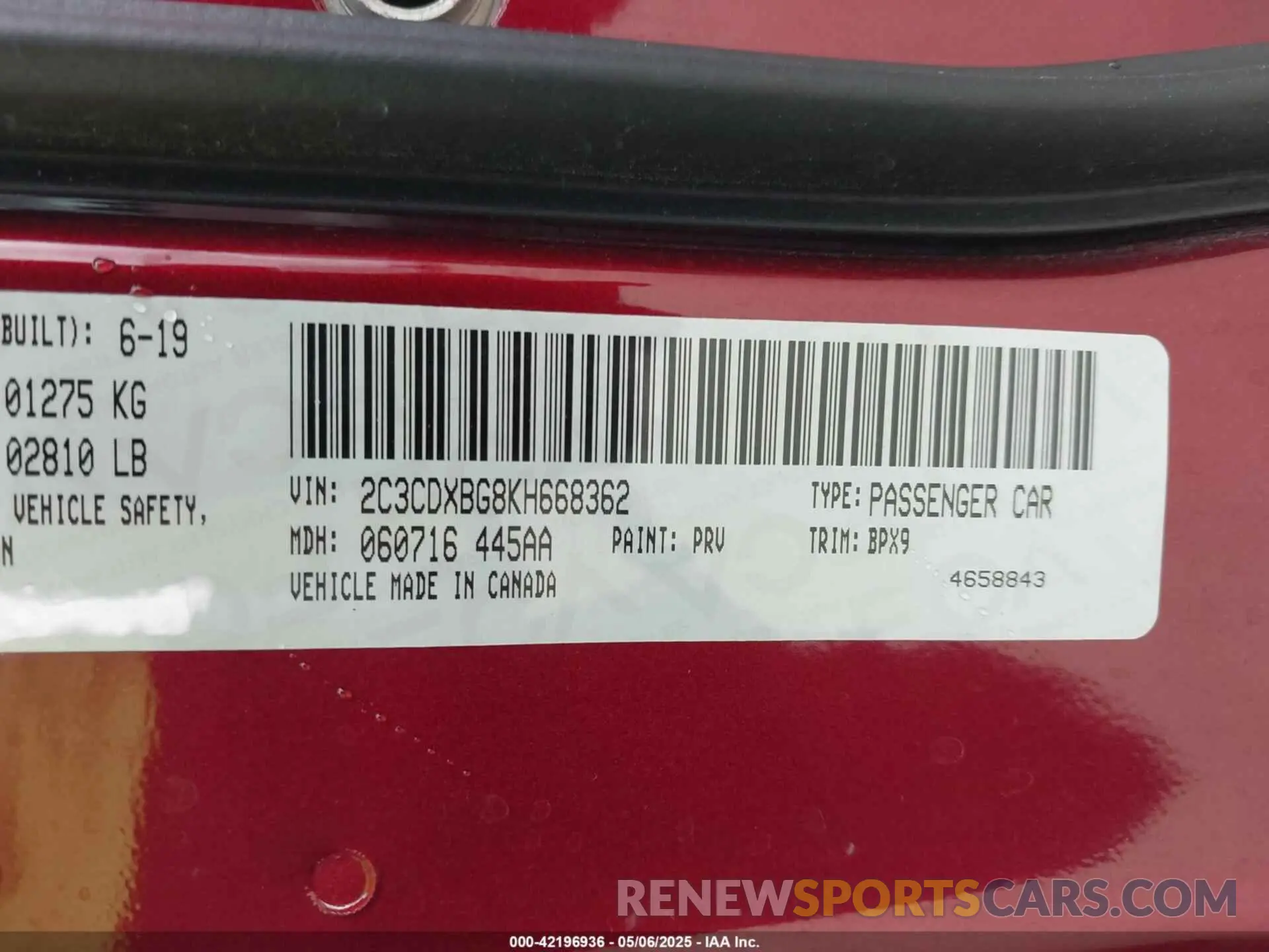 9 Photograph of a damaged car 2C3CDXBG8KH668362 DODGE CHARGER 2019