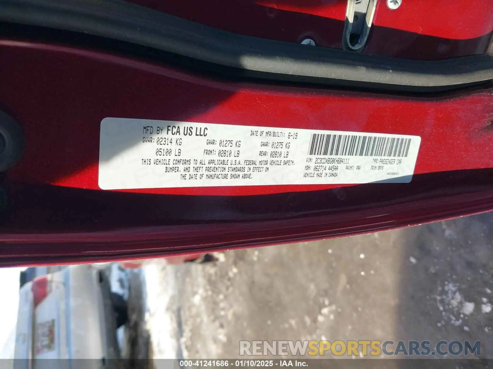 9 Photograph of a damaged car 2C3CDXBG8KH684111 DODGE CHARGER 2019