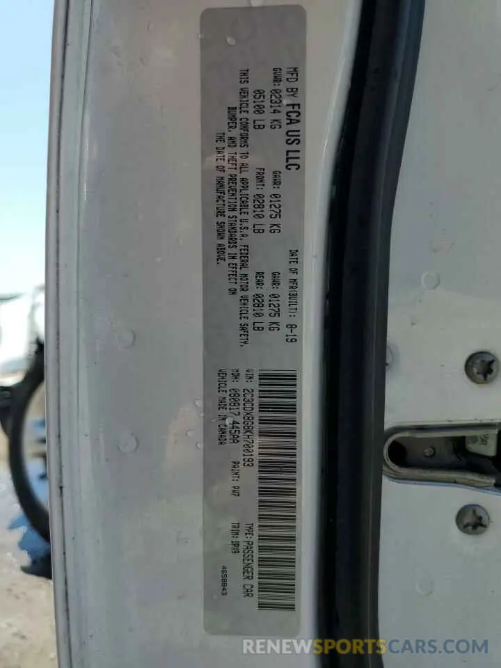 13 Photograph of a damaged car 2C3CDXBG8KH700193 DODGE CHARGER 2019