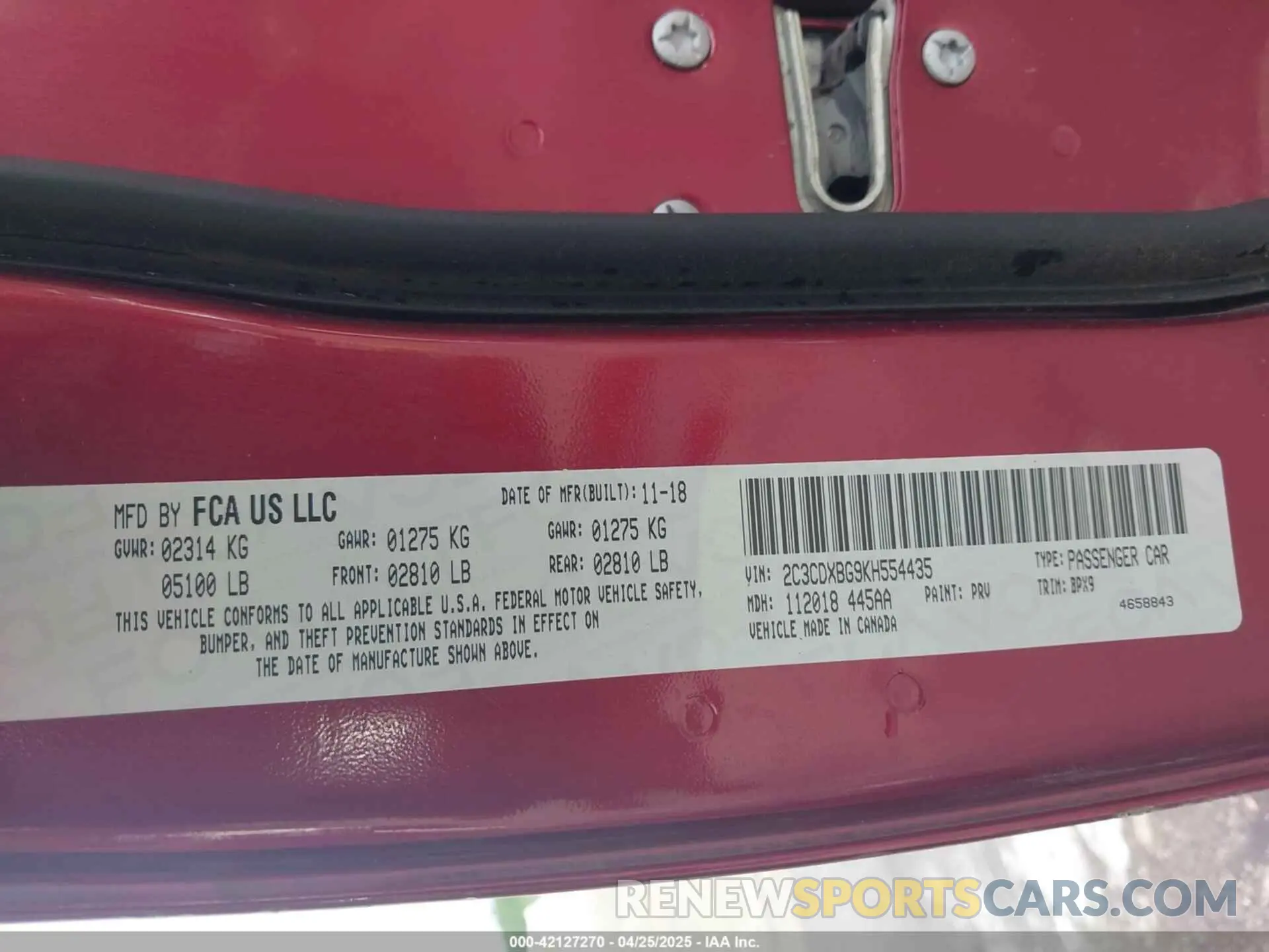 9 Photograph of a damaged car 2C3CDXBG9KH554435 DODGE CHARGER 2019