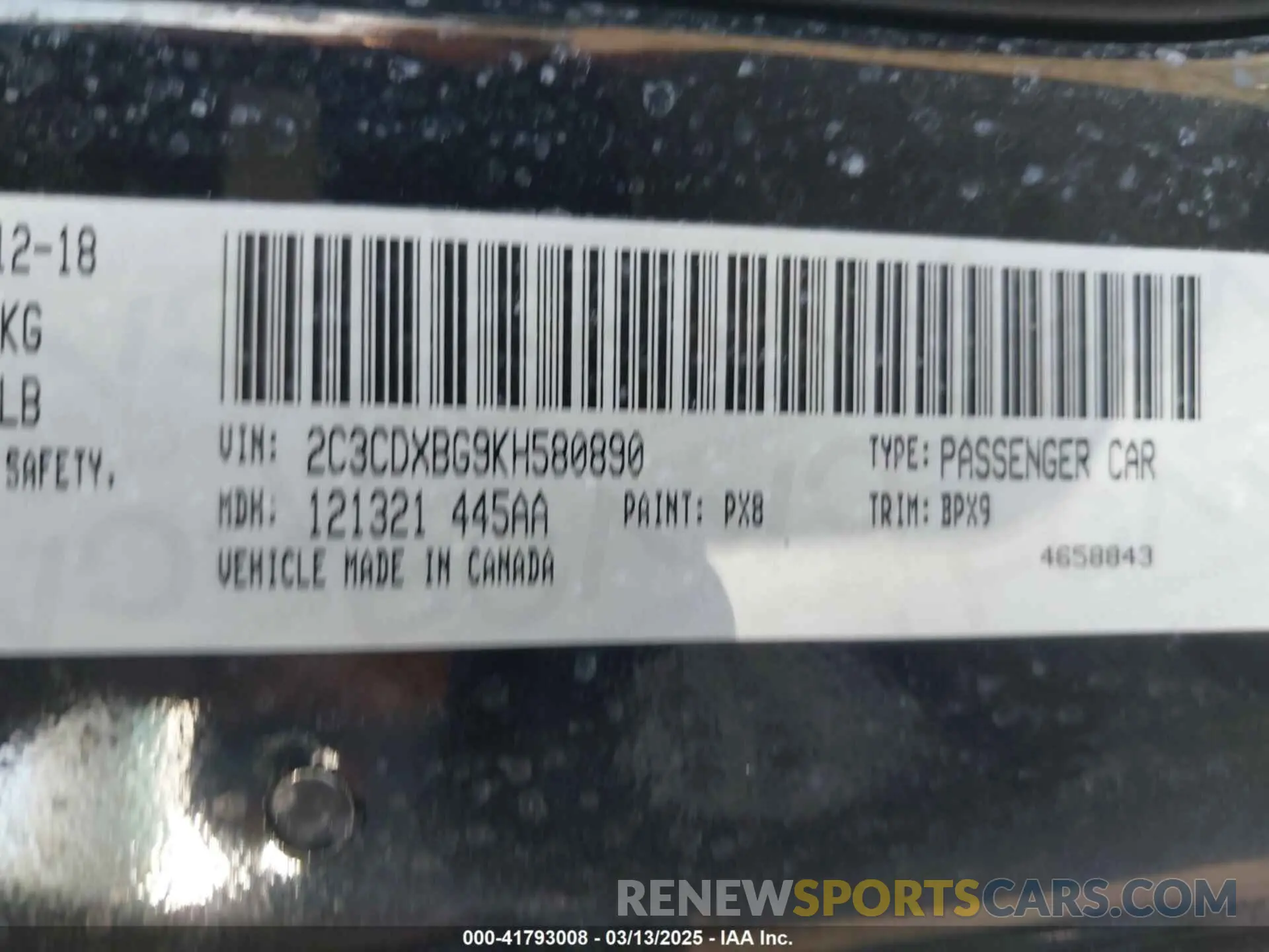 9 Photograph of a damaged car 2C3CDXBG9KH580890 DODGE CHARGER 2019