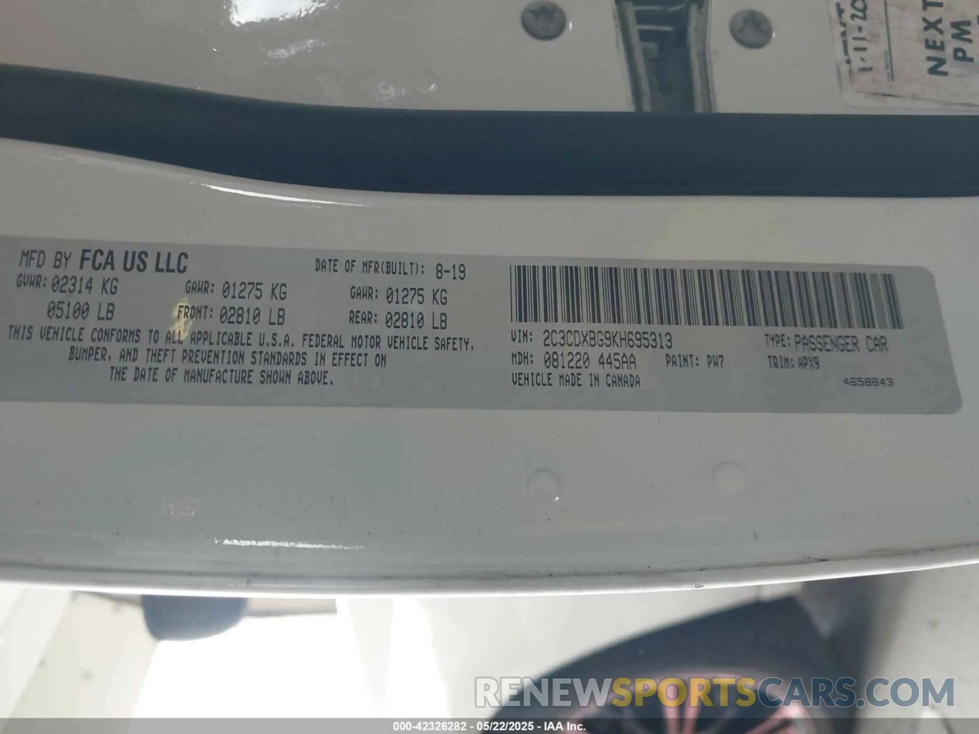 9 Photograph of a damaged car 2C3CDXBG9KH695313 DODGE CHARGER 2019