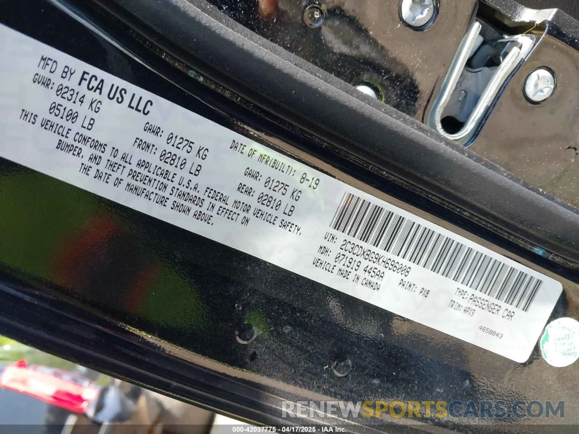 9 Photograph of a damaged car 2C3CDXBG9KH696008 DODGE CHARGER 2019