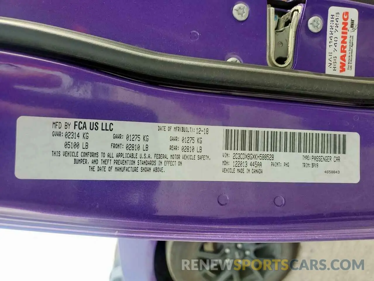 12 Photograph of a damaged car 2C3CDXBGXKH588528 DODGE CHARGER 2019