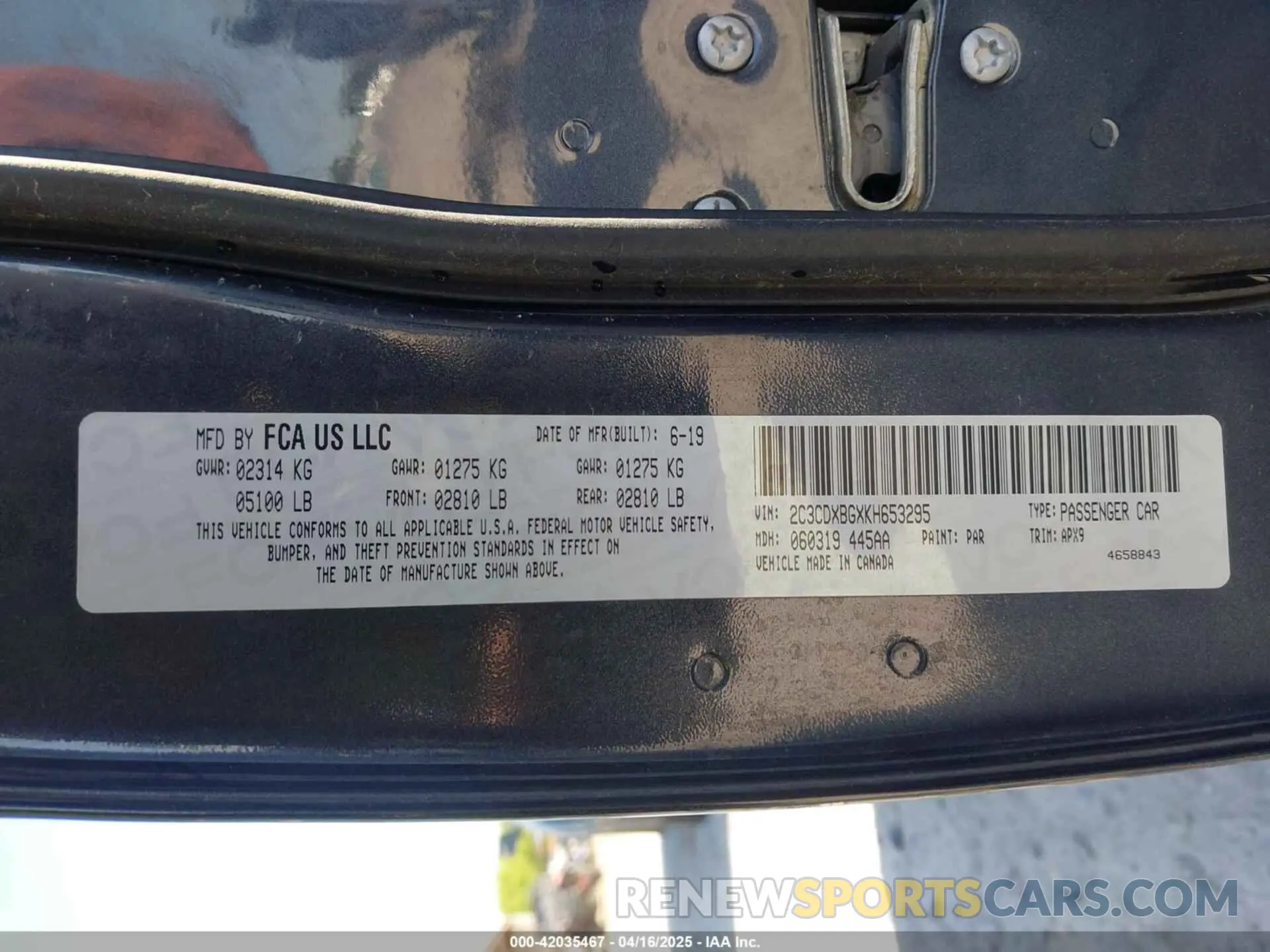 9 Photograph of a damaged car 2C3CDXBGXKH653295 DODGE CHARGER 2019