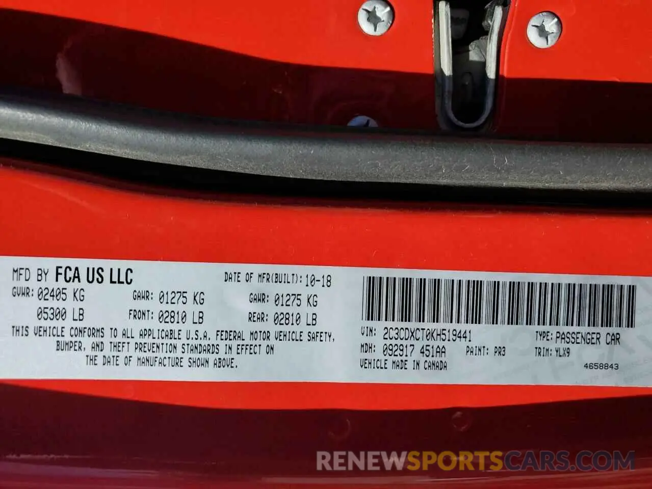 14 Photograph of a damaged car 2C3CDXCT0KH519441 DODGE CHARGER 2019
