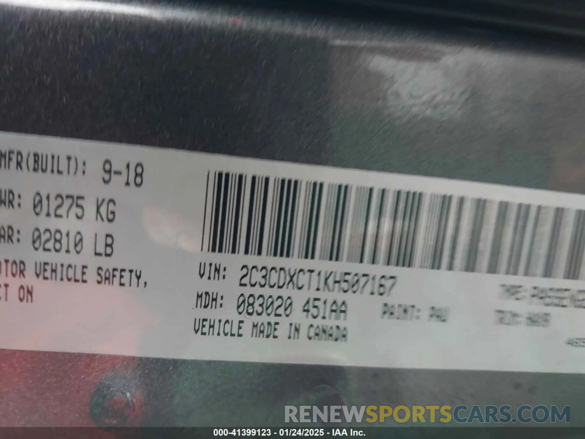 9 Photograph of a damaged car 2C3CDXCT1KH507167 DODGE CHARGER 2019