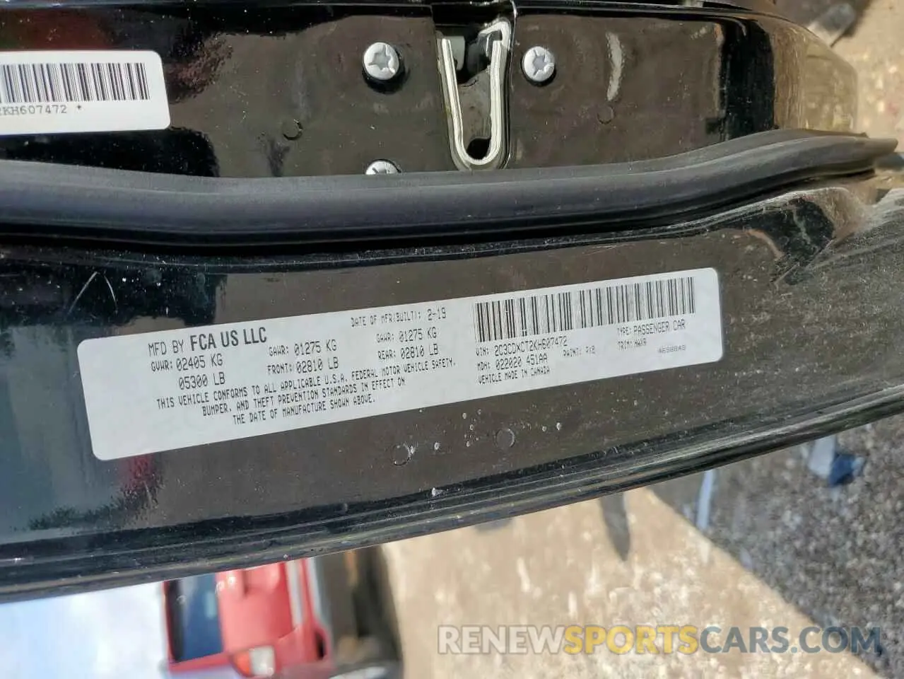 13 Photograph of a damaged car 2C3CDXCT2KH607472 DODGE CHARGER 2019