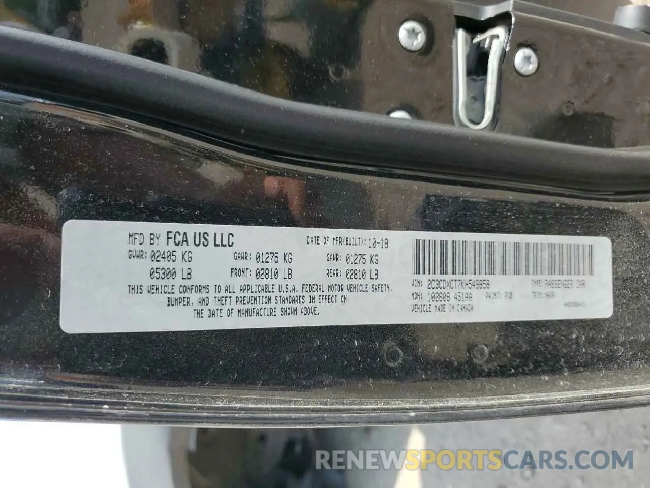 12 Photograph of a damaged car 2C3CDXCT7KH549858 DODGE CHARGER 2019