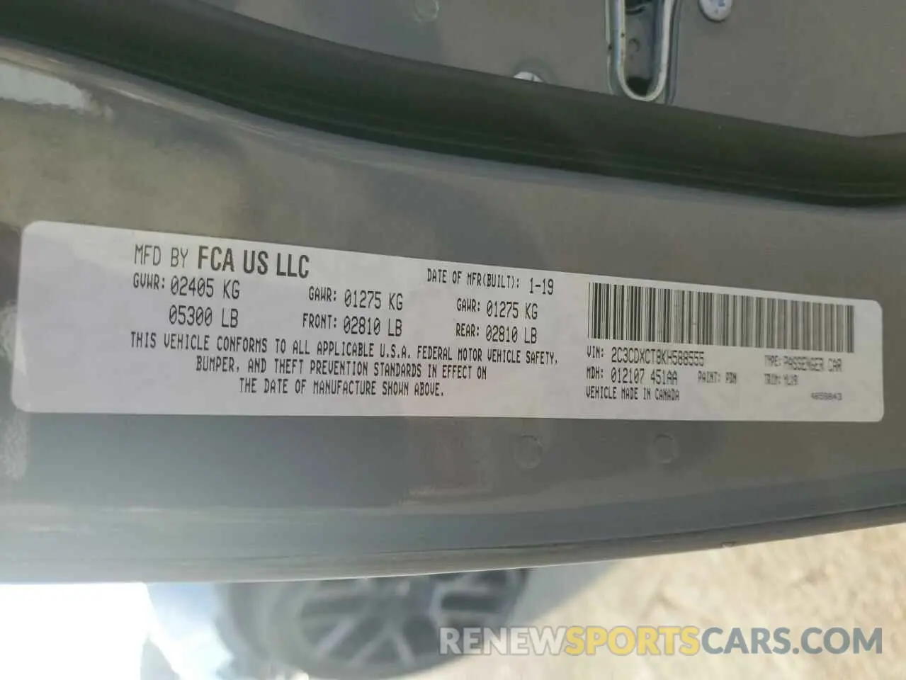 12 Photograph of a damaged car 2C3CDXCT8KH588555 DODGE CHARGER 2019