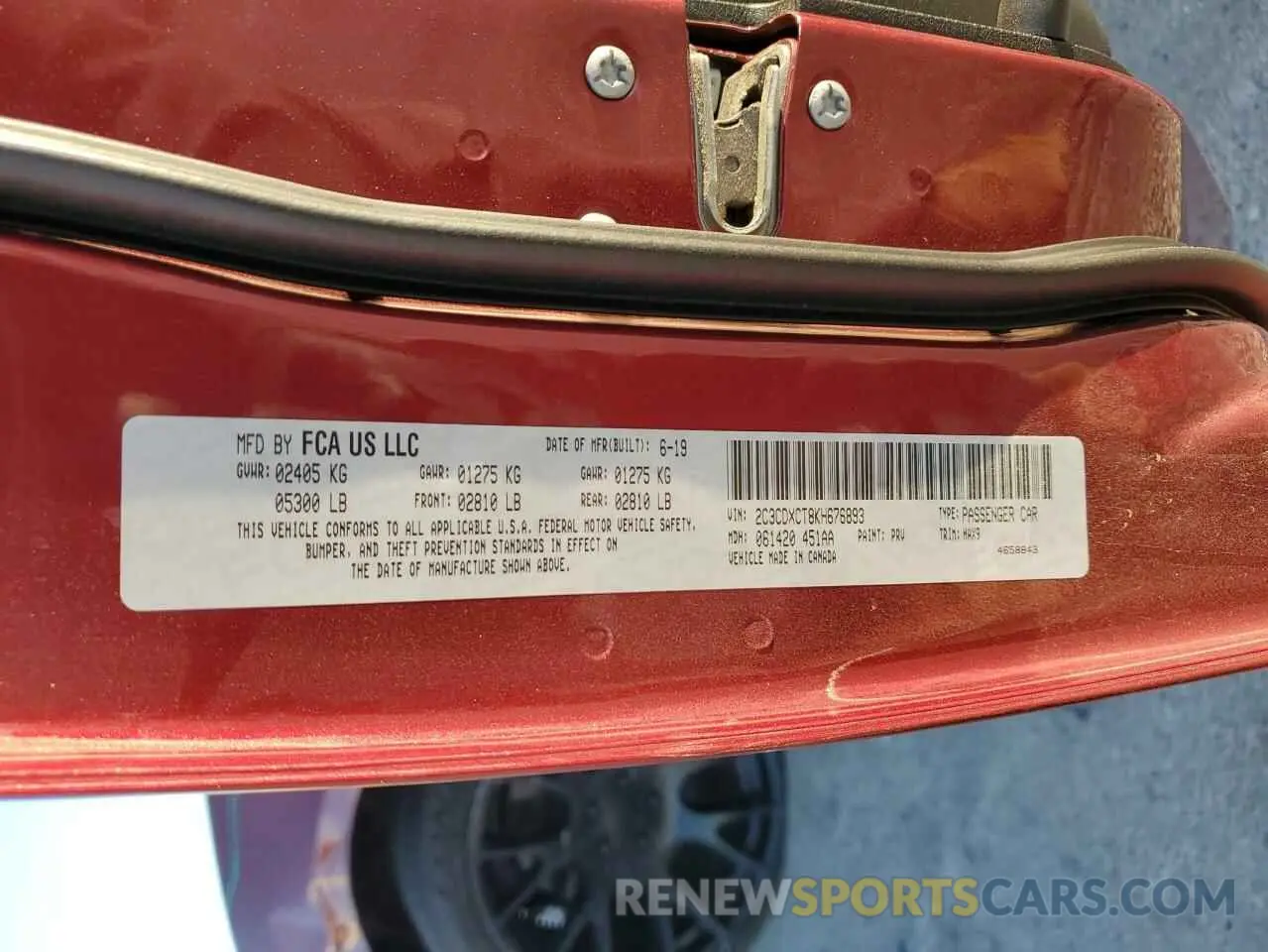 12 Photograph of a damaged car 2C3CDXCT8KH676893 DODGE CHARGER 2019