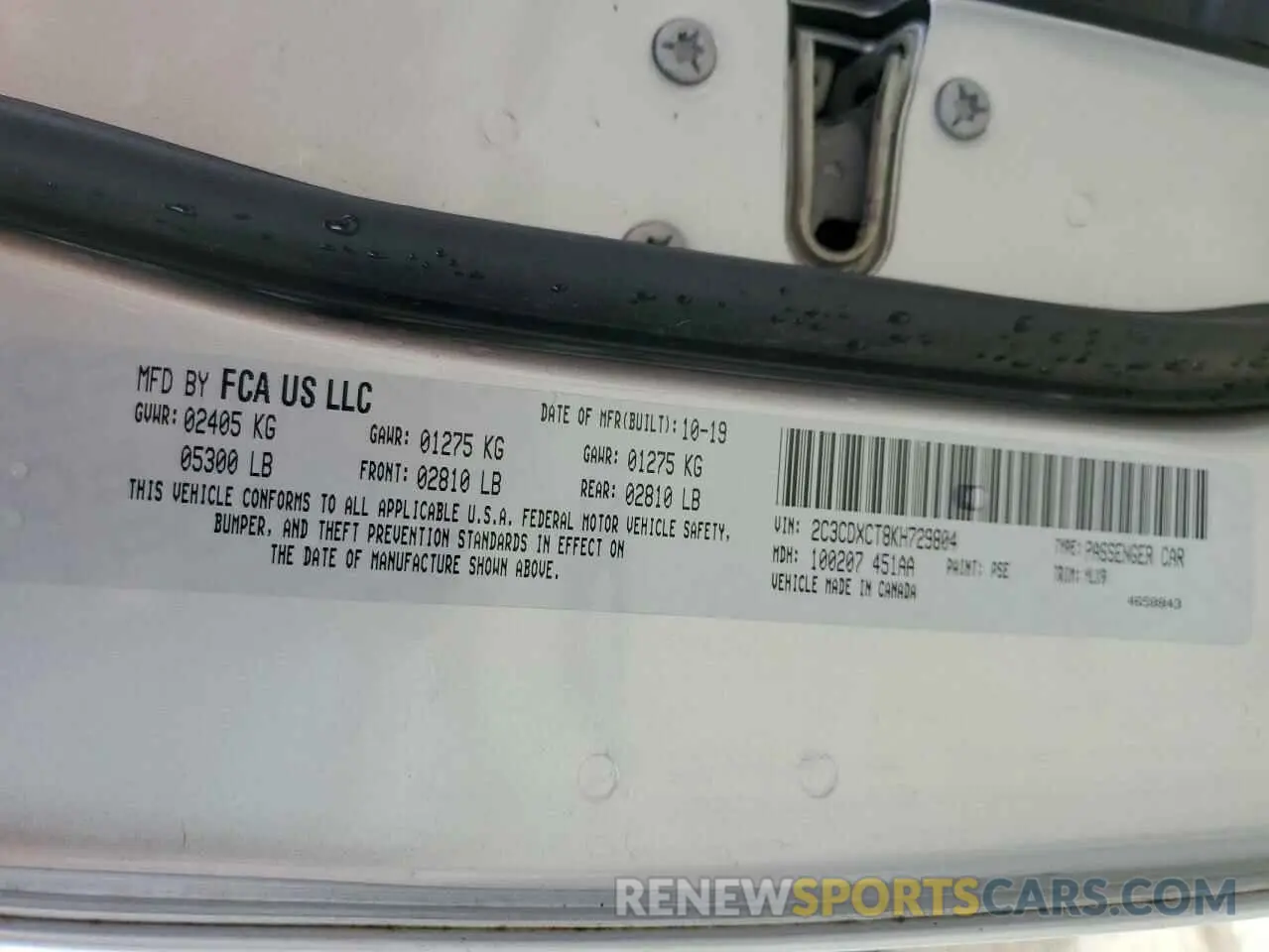 13 Photograph of a damaged car 2C3CDXCT8KH729804 DODGE CHARGER 2019
