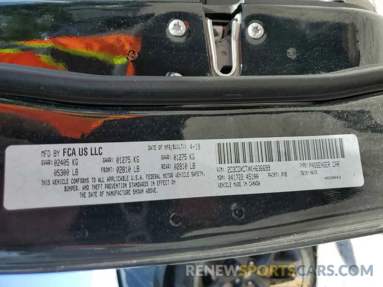 12 Photograph of a damaged car 2C3CDXCTXKH636699 DODGE CHARGER 2019