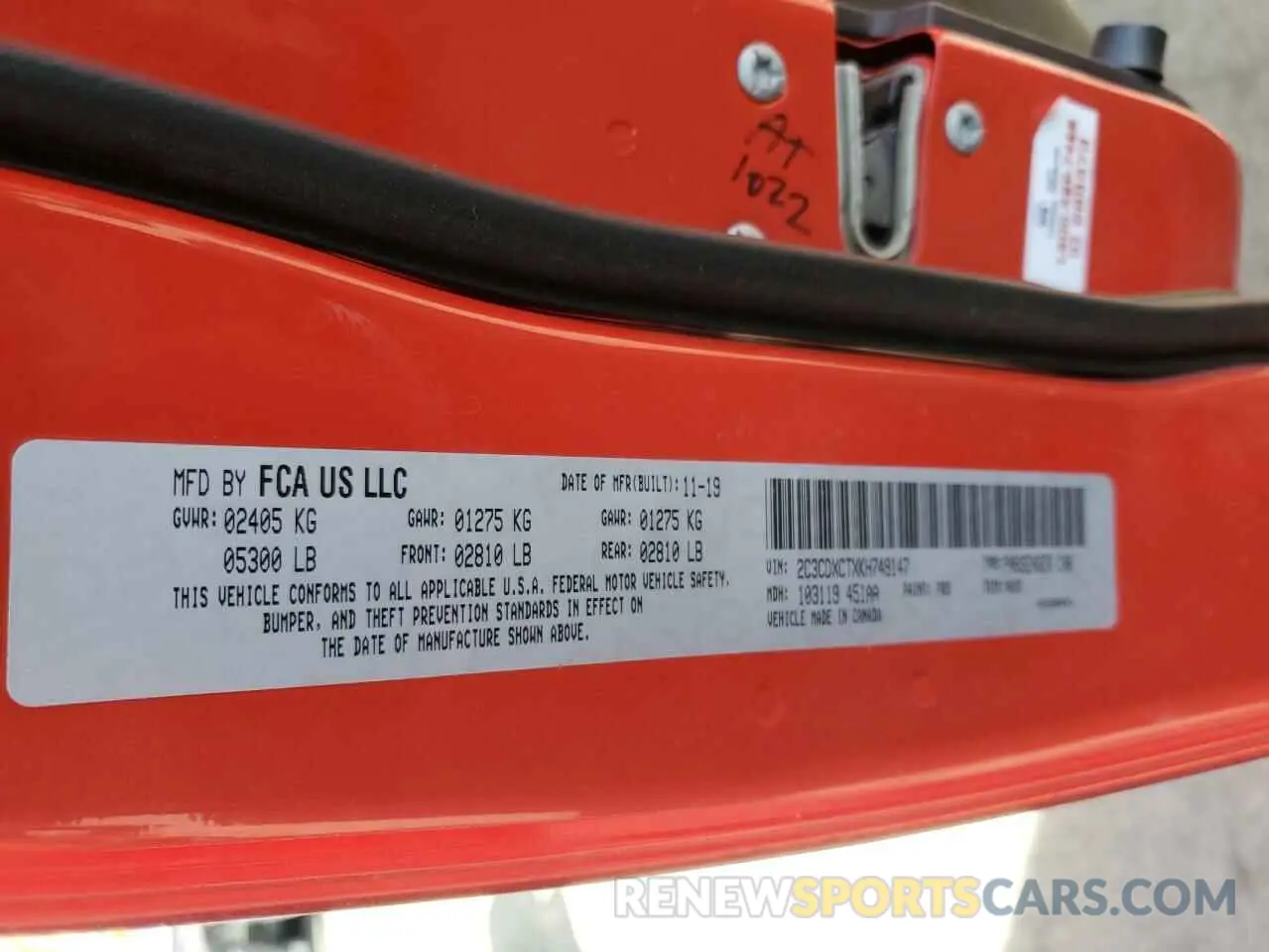 12 Photograph of a damaged car 2C3CDXCTXKH749147 DODGE CHARGER 2019
