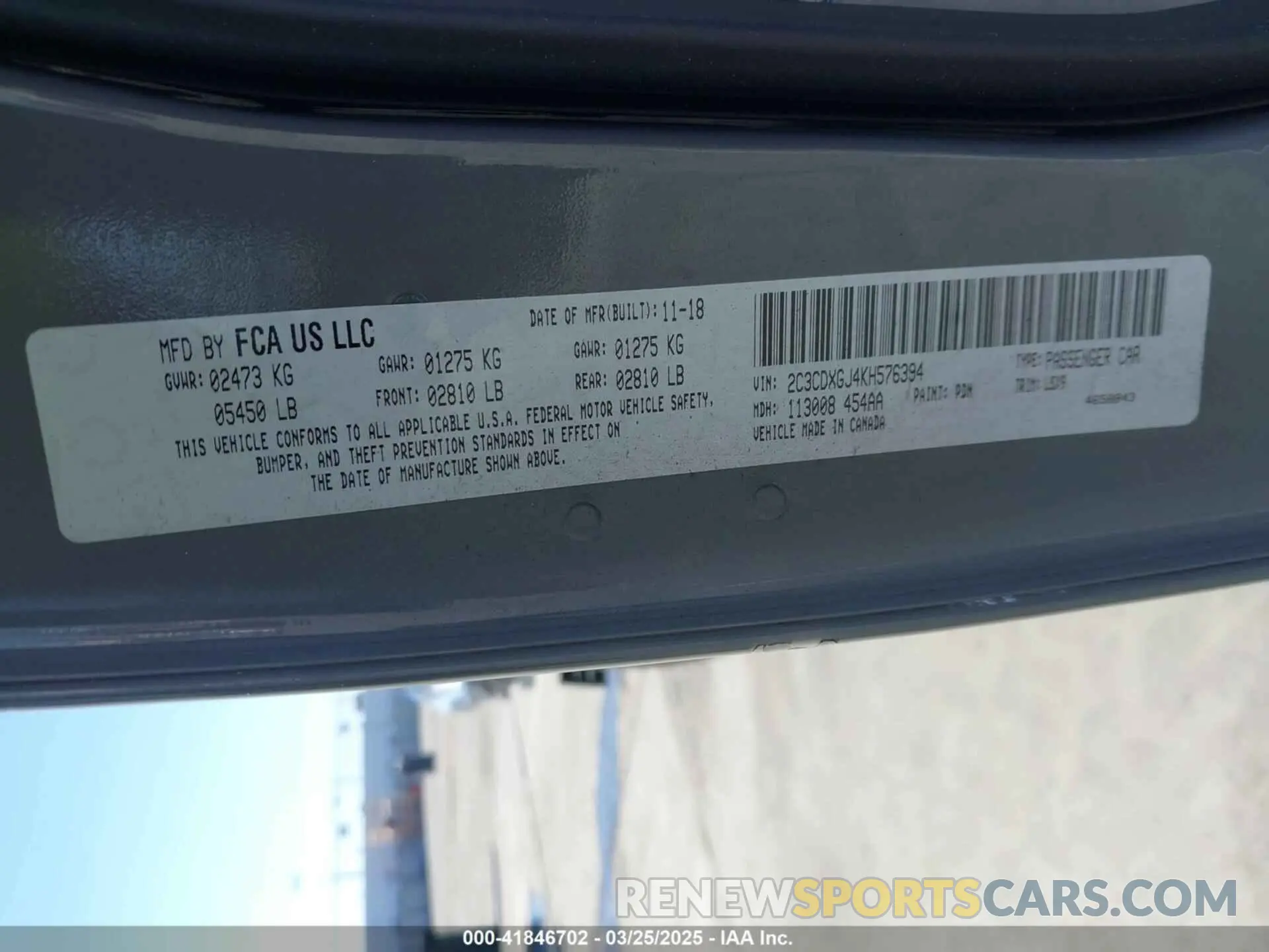 9 Photograph of a damaged car 2C3CDXGJ4KH576394 DODGE CHARGER 2019