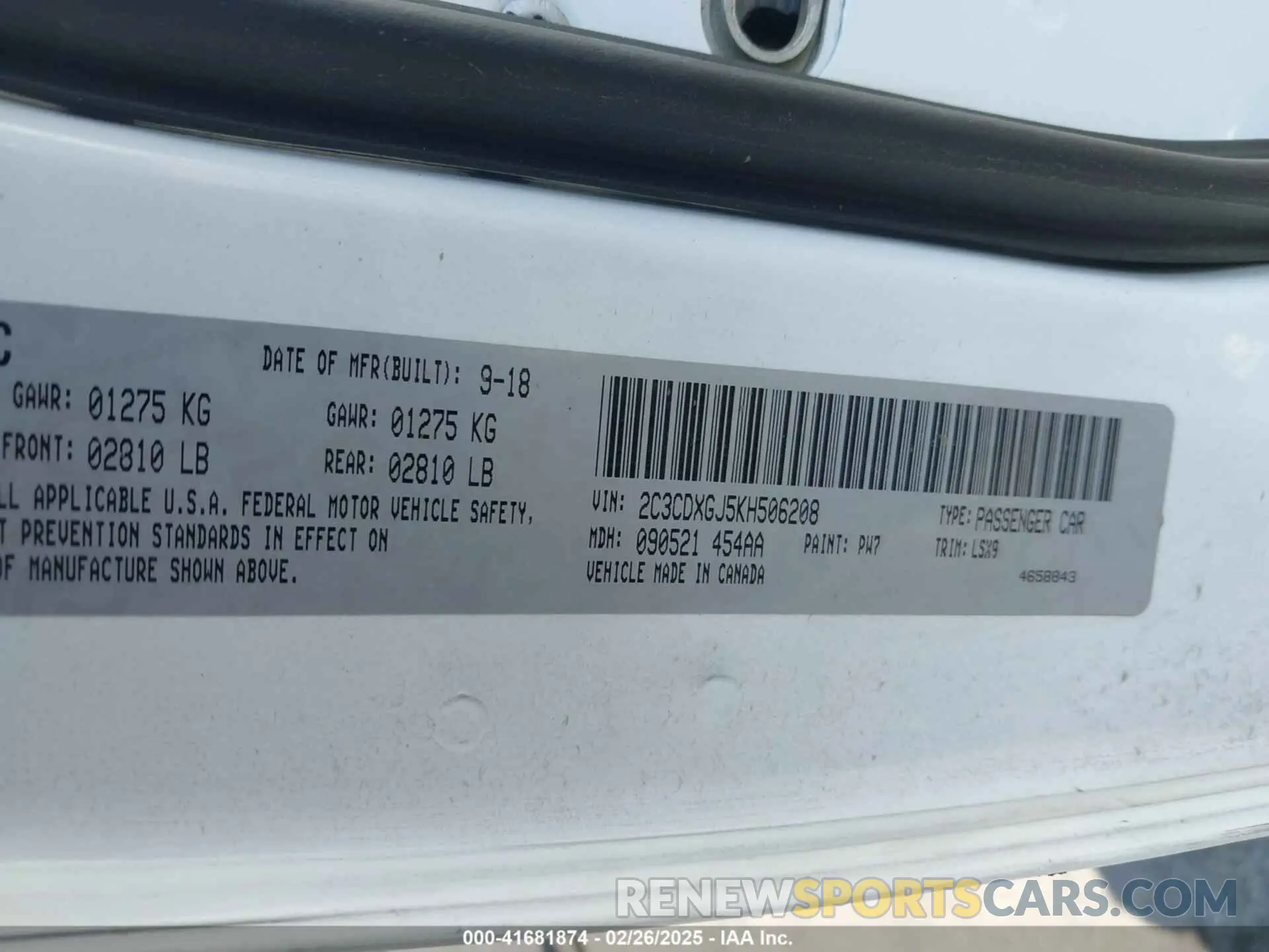 9 Photograph of a damaged car 2C3CDXGJ5Kh506208 DODGE CHARGER 2019