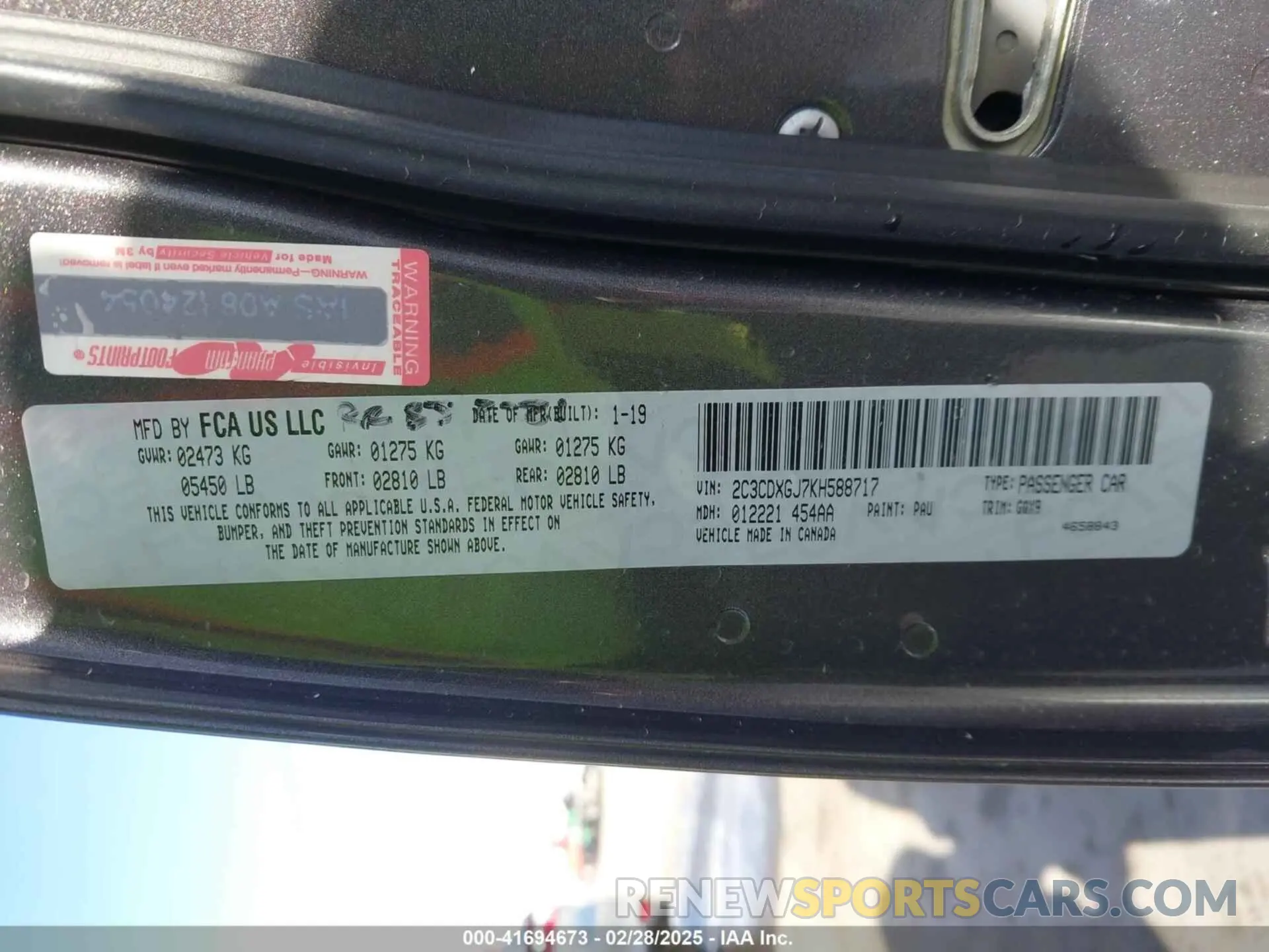 9 Photograph of a damaged car 2C3CDXGJ7KH588717 DODGE CHARGER 2019