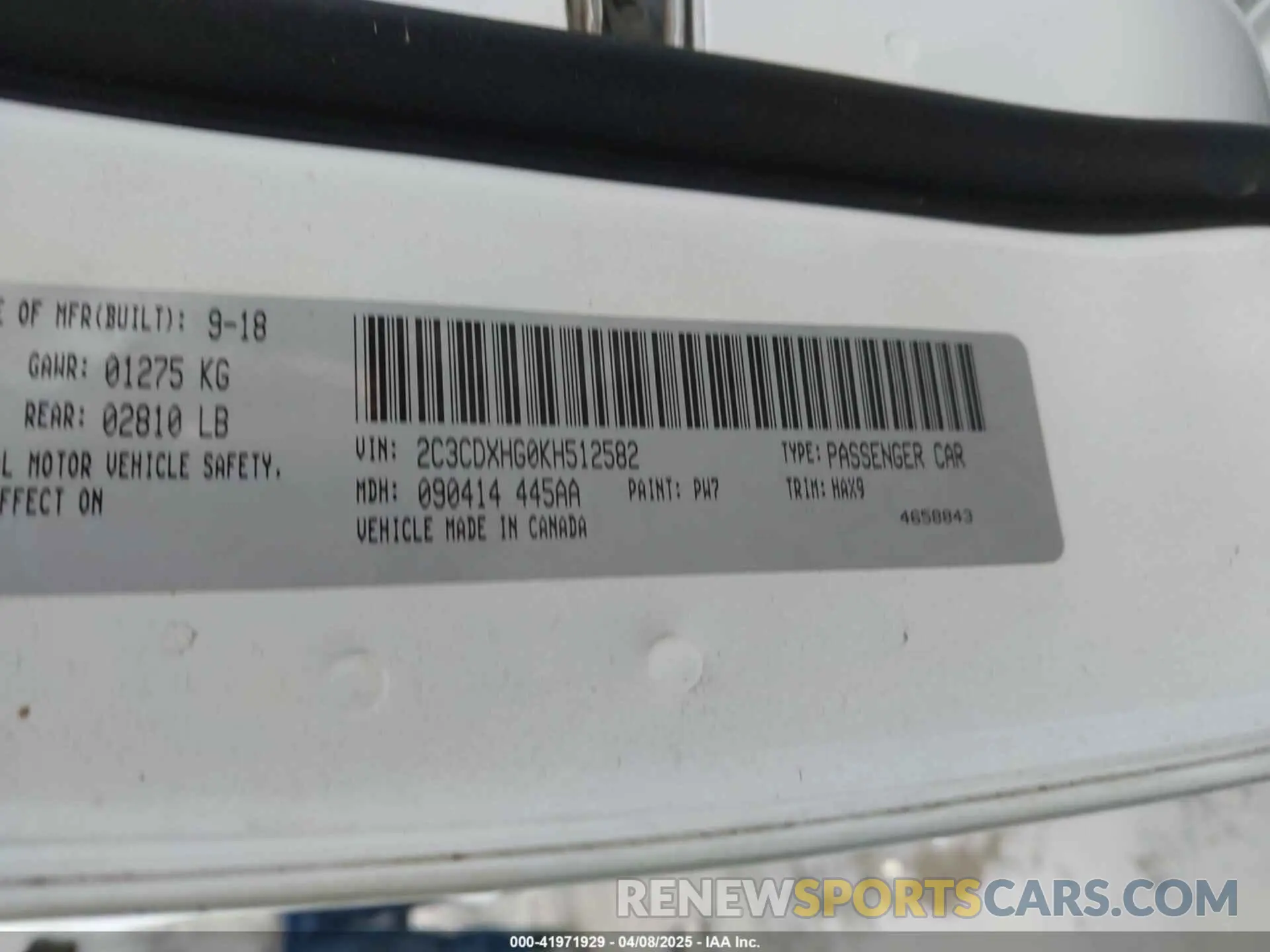 9 Photograph of a damaged car 2C3CDXHG0KH512582 DODGE CHARGER 2019