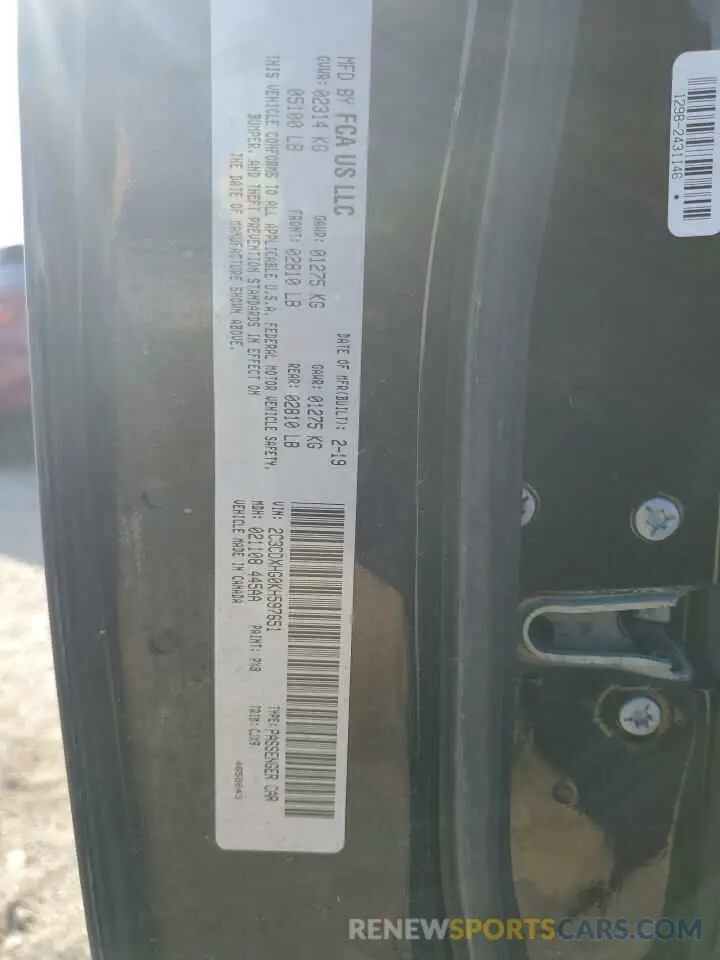 12 Photograph of a damaged car 2C3CDXHG0KH597651 DODGE CHARGER 2019