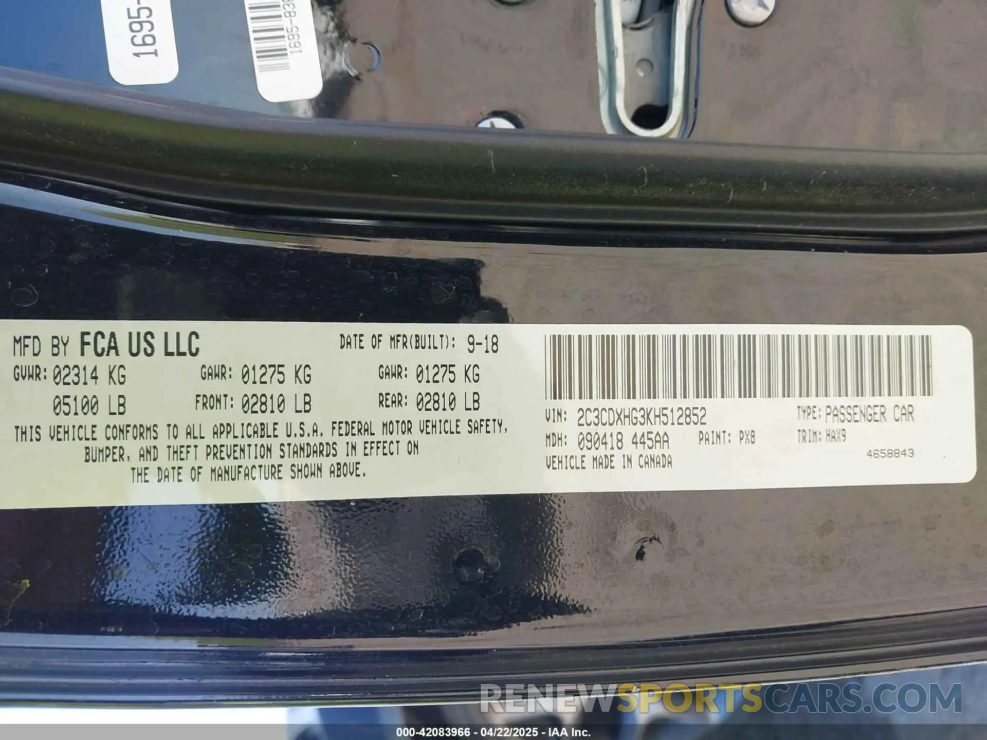 9 Photograph of a damaged car 2C3CDXHG3KH512852 DODGE CHARGER 2019