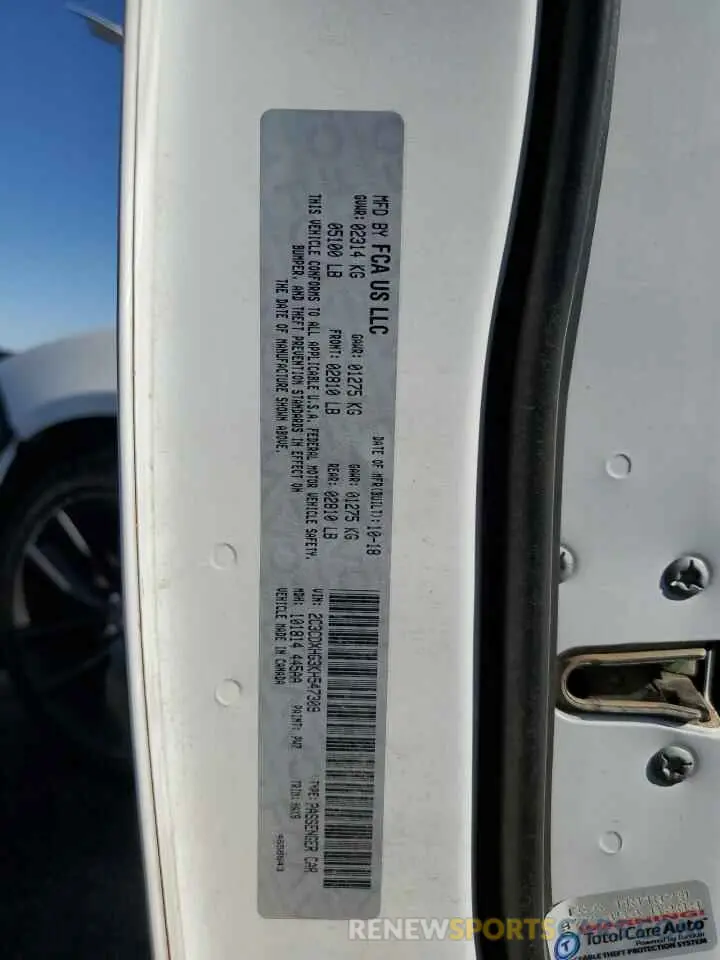 13 Photograph of a damaged car 2C3CDXHG3KH547309 DODGE CHARGER 2019
