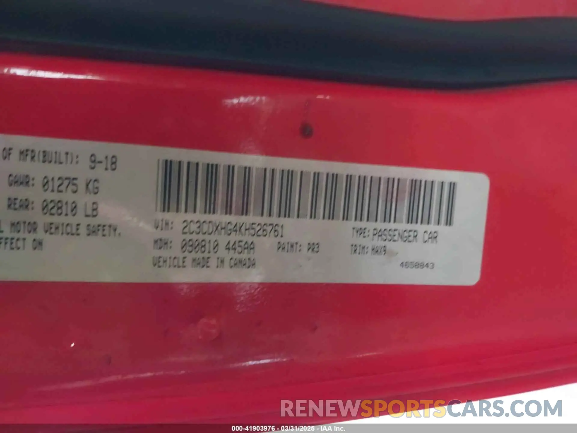 9 Photograph of a damaged car 2C3CDXHG4KH526761 DODGE CHARGER 2019