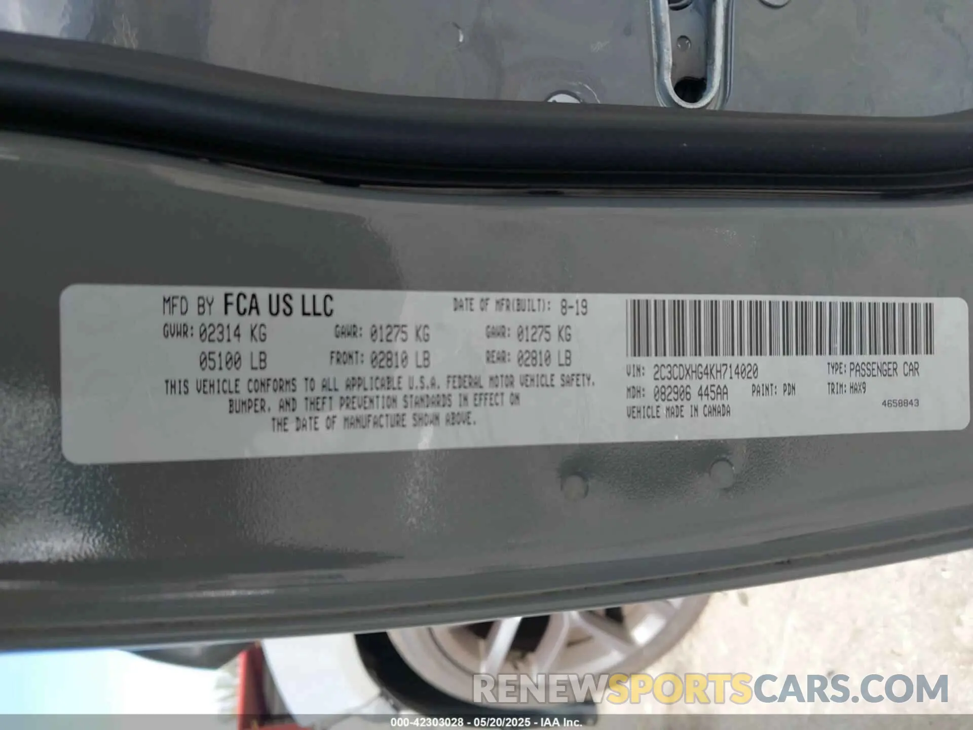 9 Photograph of a damaged car 2C3CDXHG4KH714020 DODGE CHARGER 2019