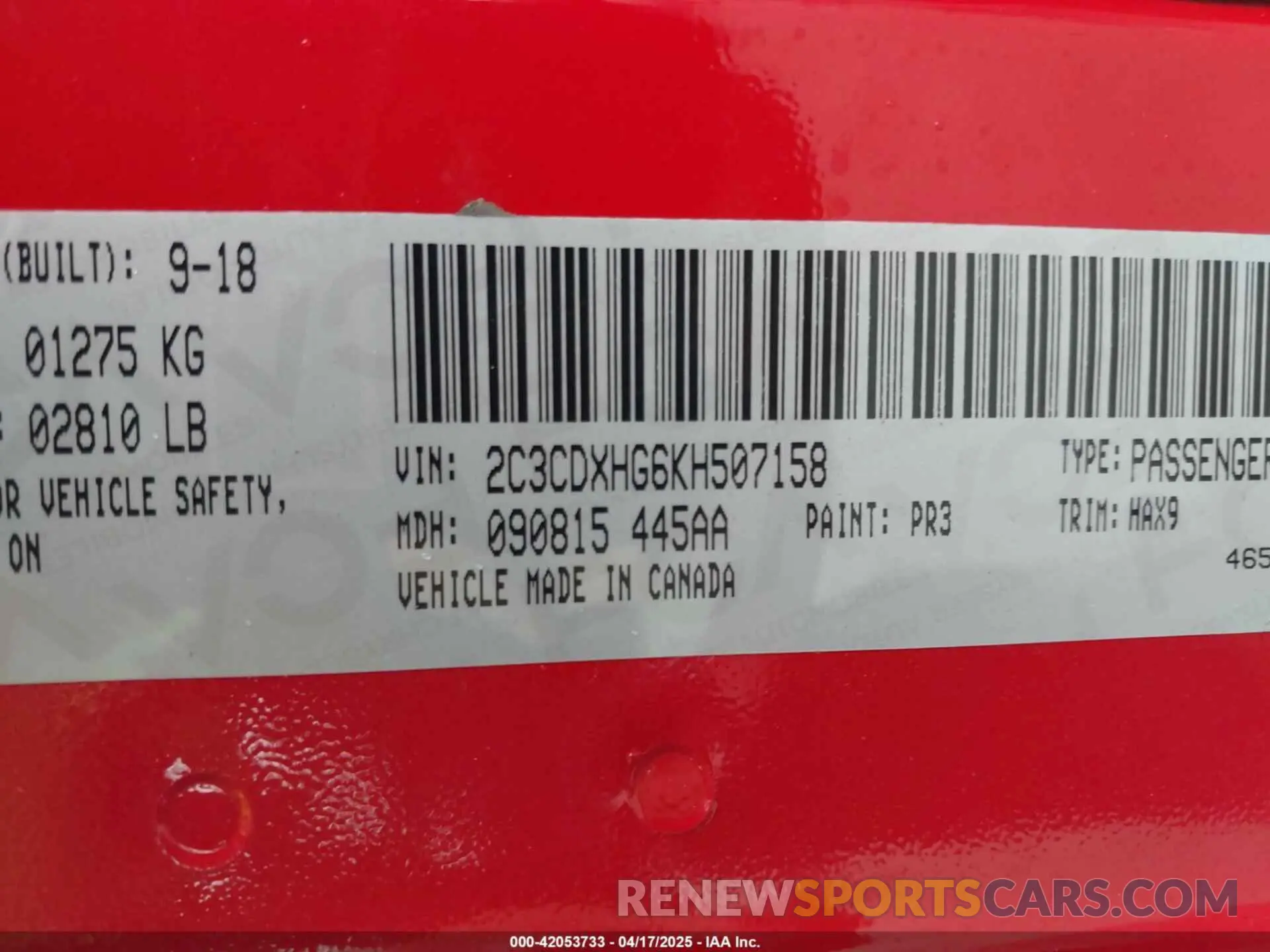 9 Photograph of a damaged car 2C3CDXHG6KH507158 DODGE CHARGER 2019
