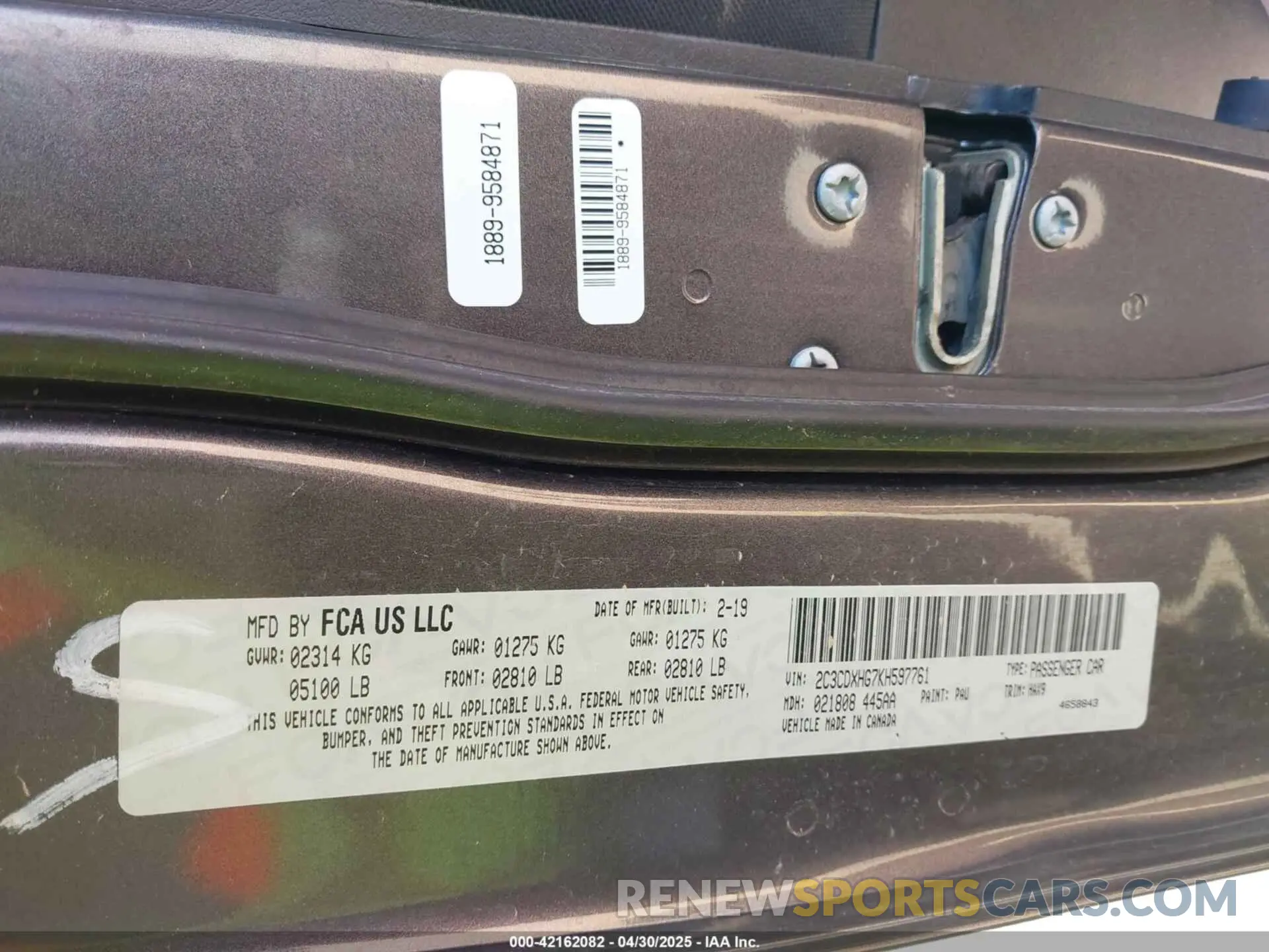 9 Photograph of a damaged car 2C3CDXHG7KH597761 DODGE CHARGER 2019
