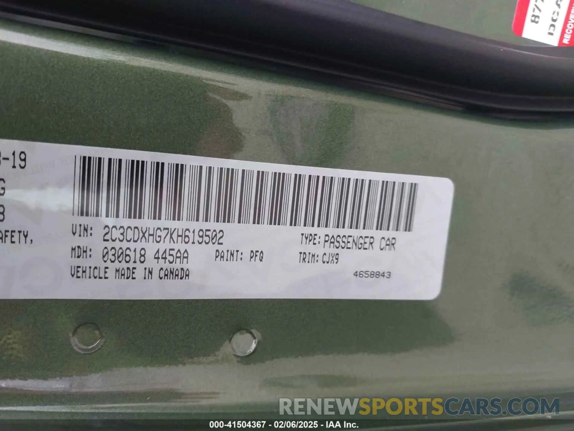 9 Photograph of a damaged car 2C3CDXHG7KH619502 DODGE CHARGER 2019
