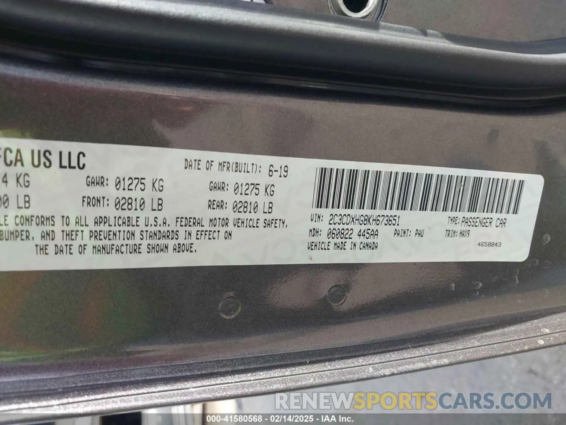 9 Photograph of a damaged car 2C3CDXHG8KH673651 DODGE CHARGER 2019