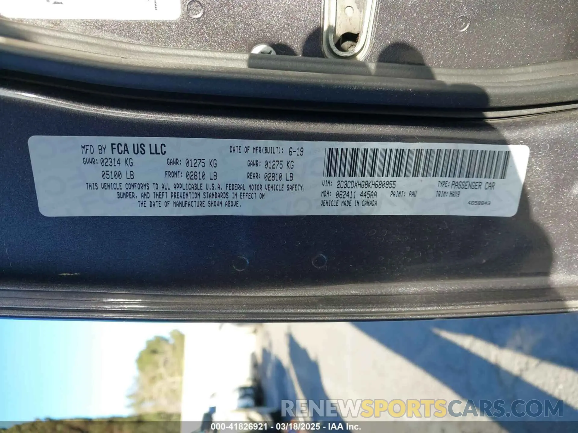 9 Photograph of a damaged car 2C3CDXHG8KH680955 DODGE CHARGER 2019