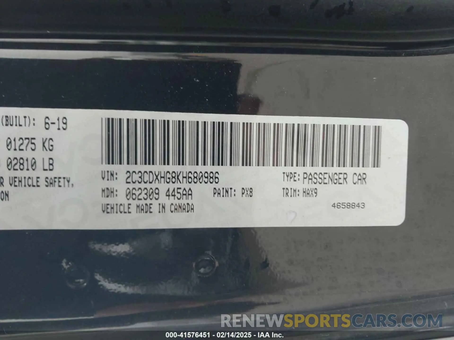 9 Photograph of a damaged car 2C3CDXHG8KH680986 DODGE CHARGER 2019