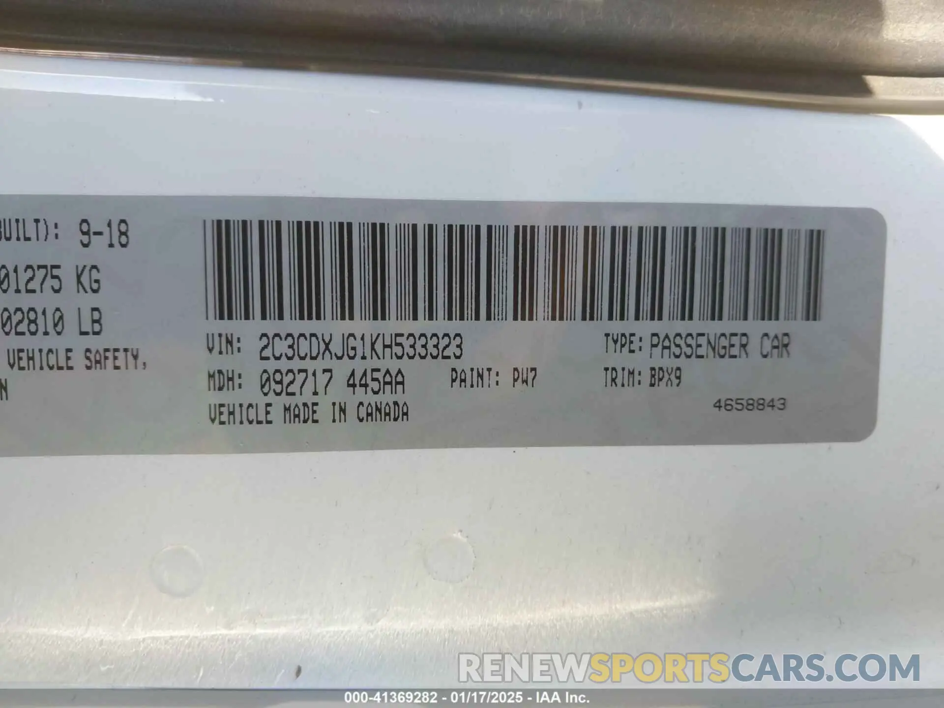 9 Photograph of a damaged car 2C3CDXJG1KH533323 DODGE CHARGER 2019