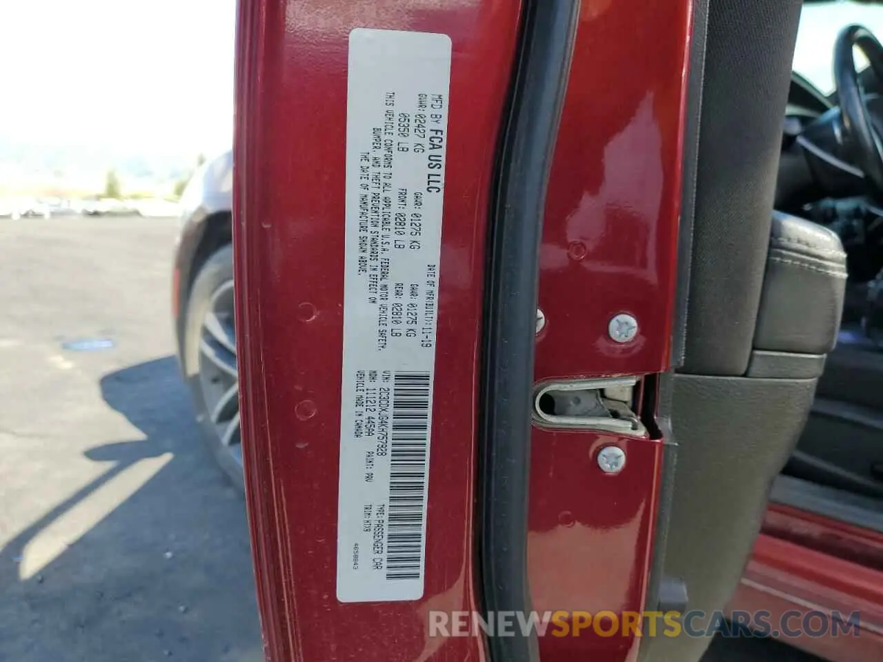 13 Photograph of a damaged car 2C3CDXJG4KH757928 DODGE CHARGER 2019