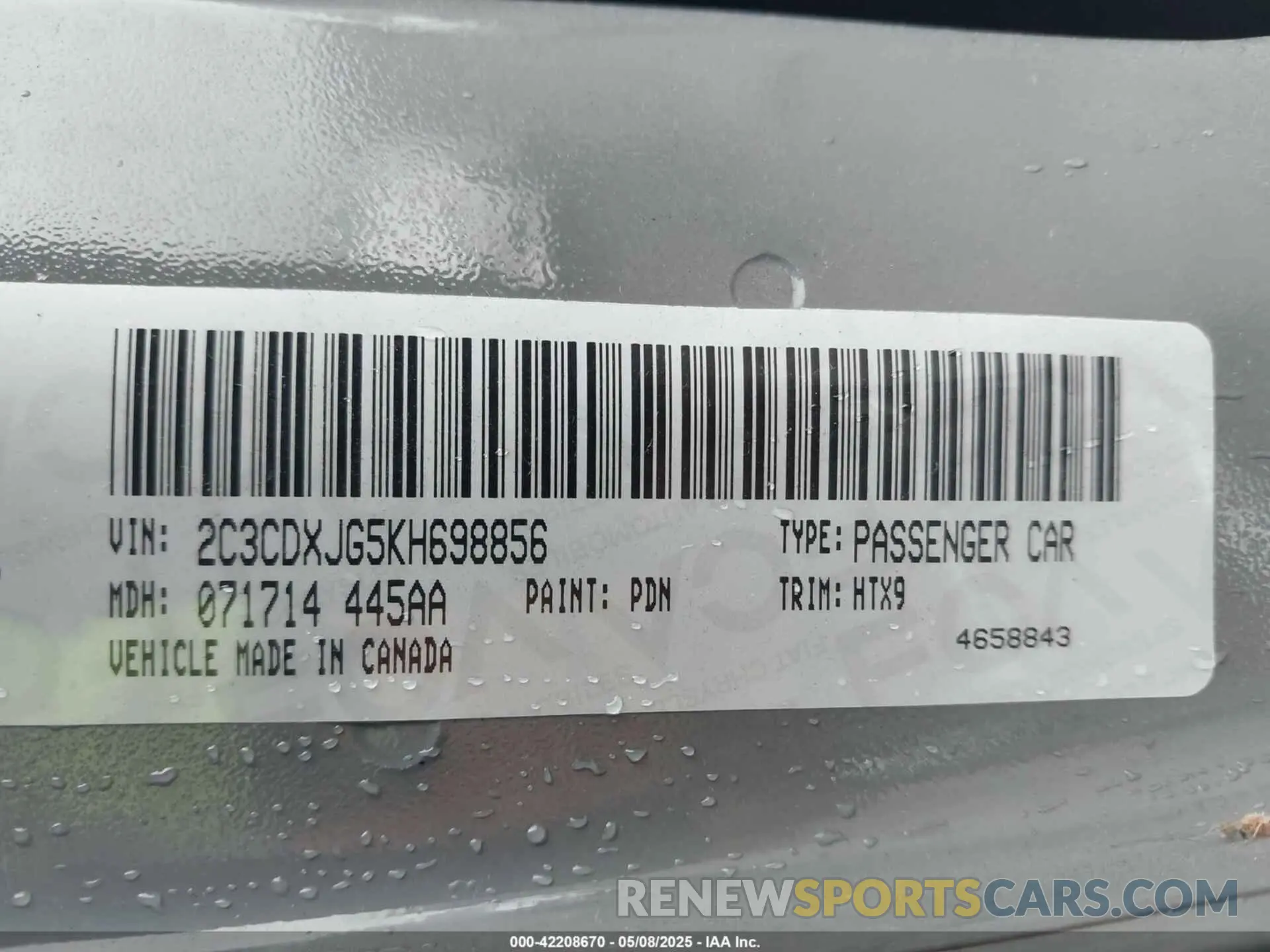 9 Photograph of a damaged car 2C3CDXJG5KH698856 DODGE CHARGER 2019