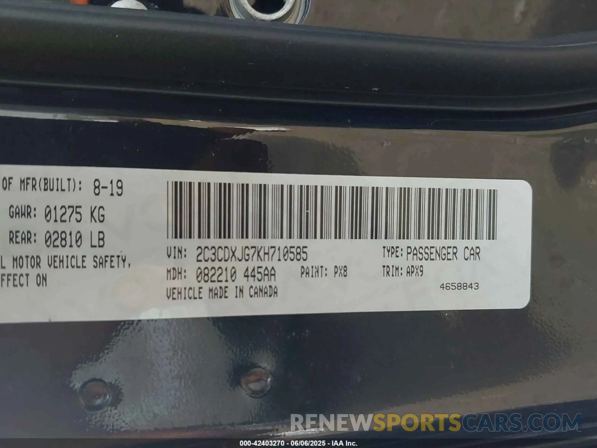 8 Photograph of a damaged car 2C3CDXJG7KH710585 DODGE CHARGER 2019