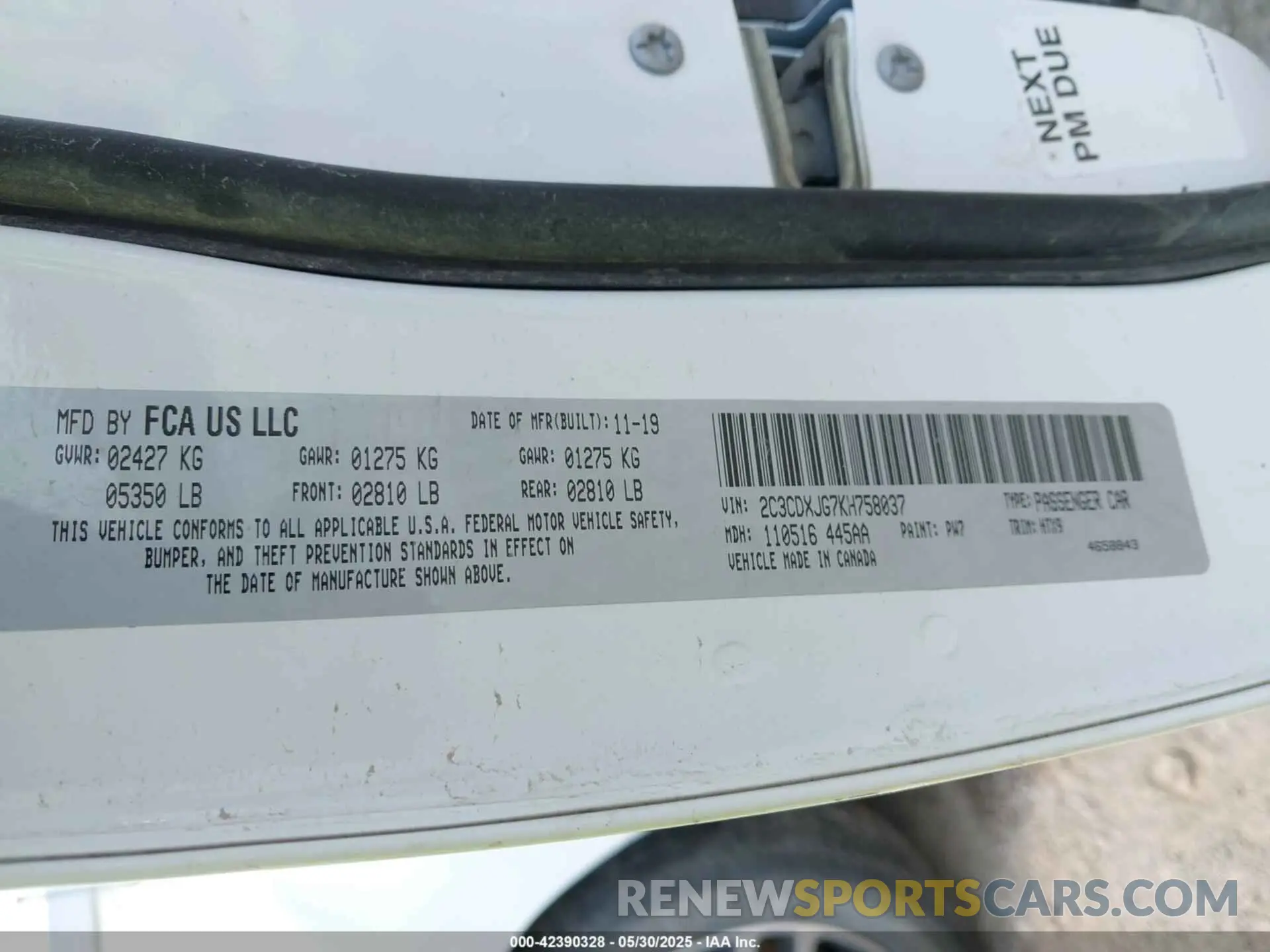 9 Photograph of a damaged car 2C3CDXJG7KH758037 DODGE CHARGER 2019