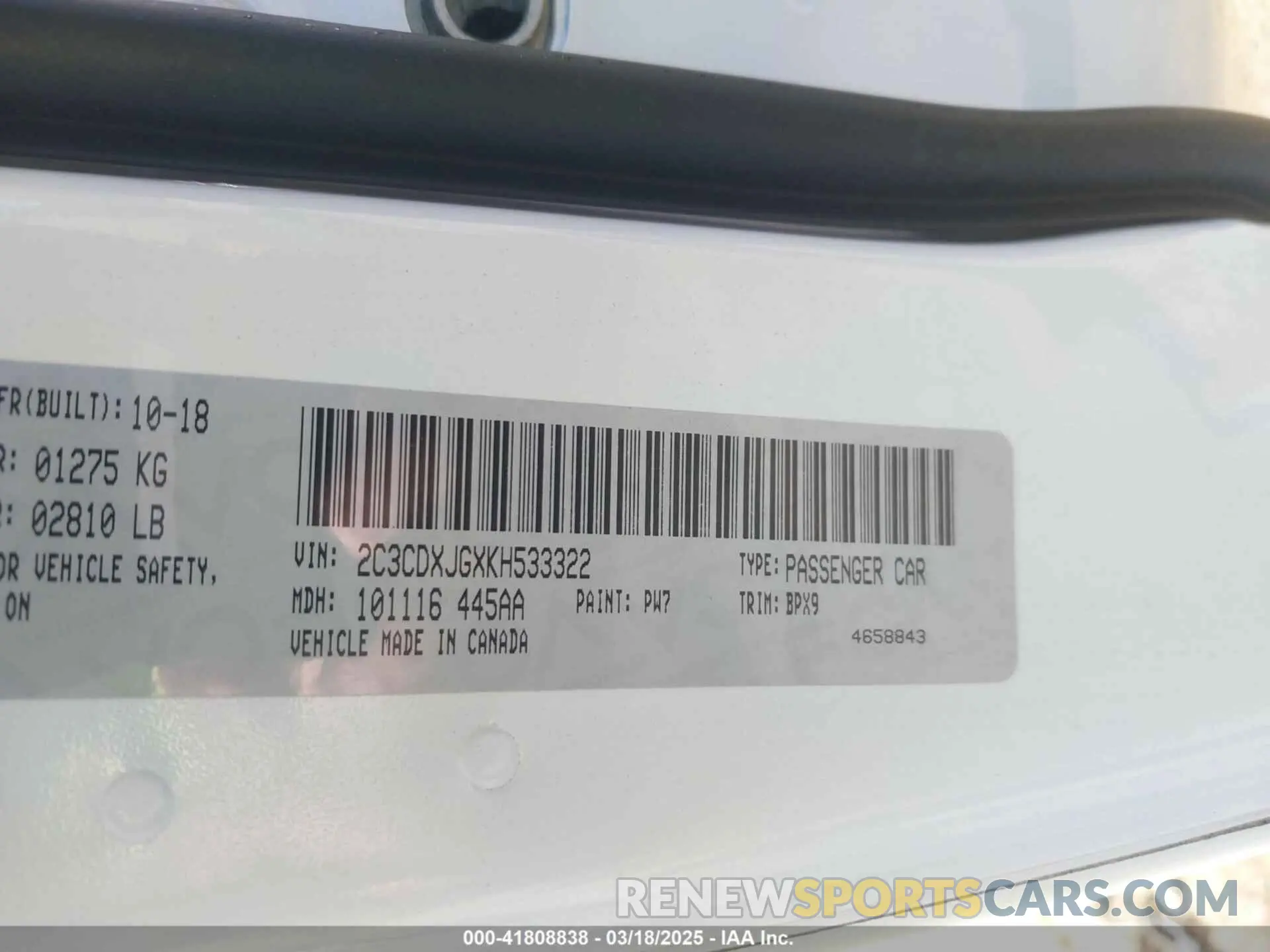 9 Photograph of a damaged car 2C3CDXJGXKH533322 DODGE CHARGER 2019