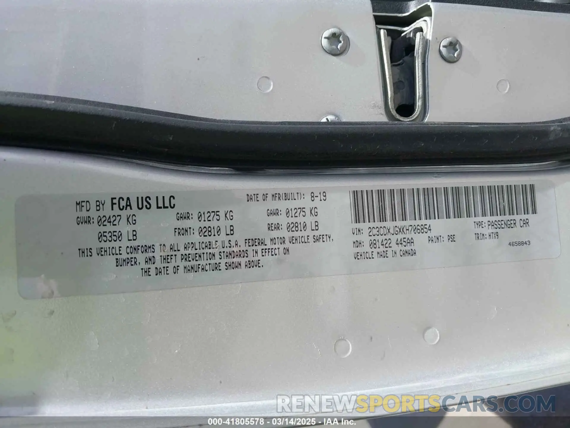 9 Photograph of a damaged car 2C3CDXJGXKH706854 DODGE CHARGER 2019