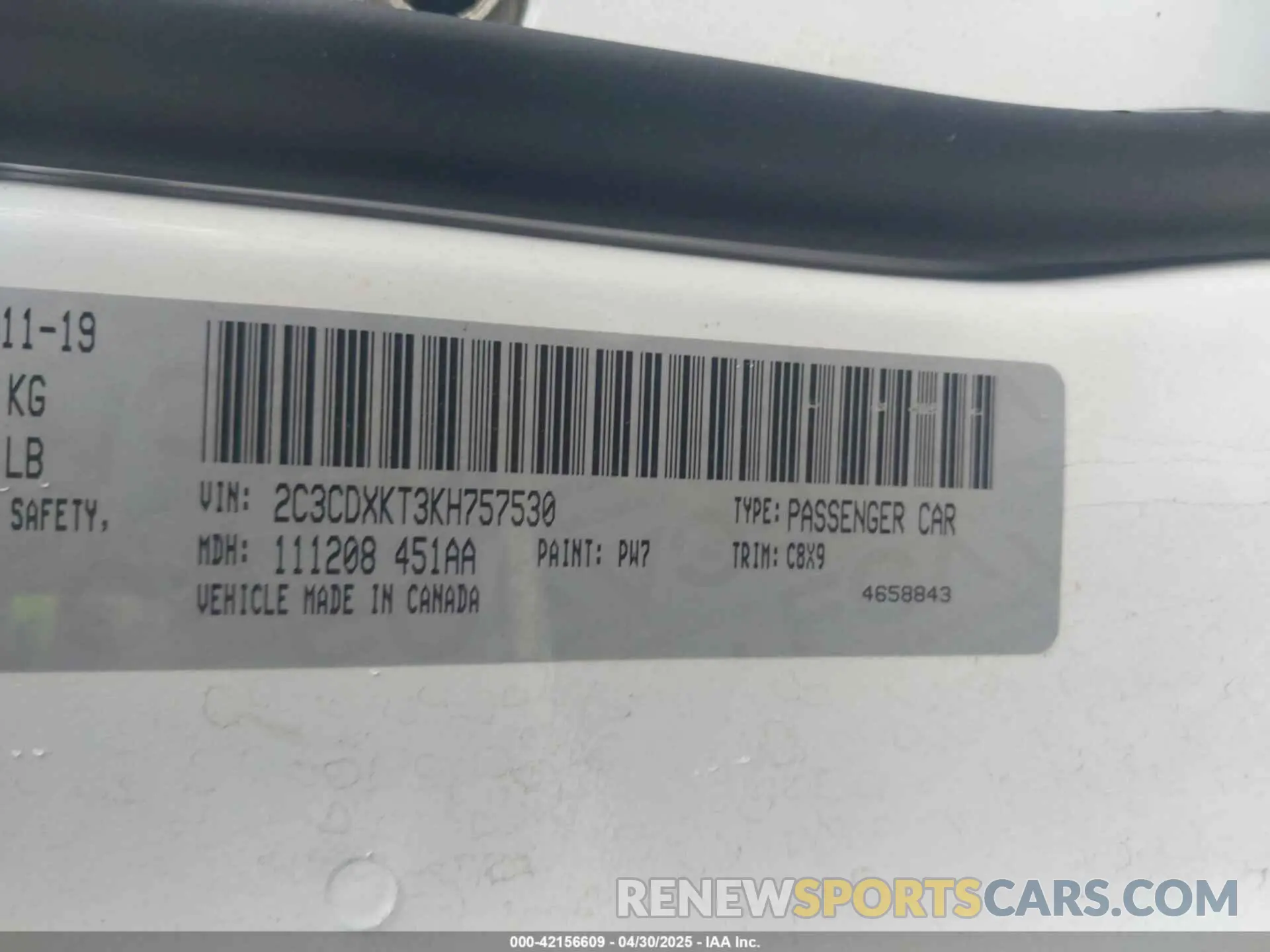 9 Photograph of a damaged car 2C3CDXKT3KH757530 DODGE CHARGER 2019