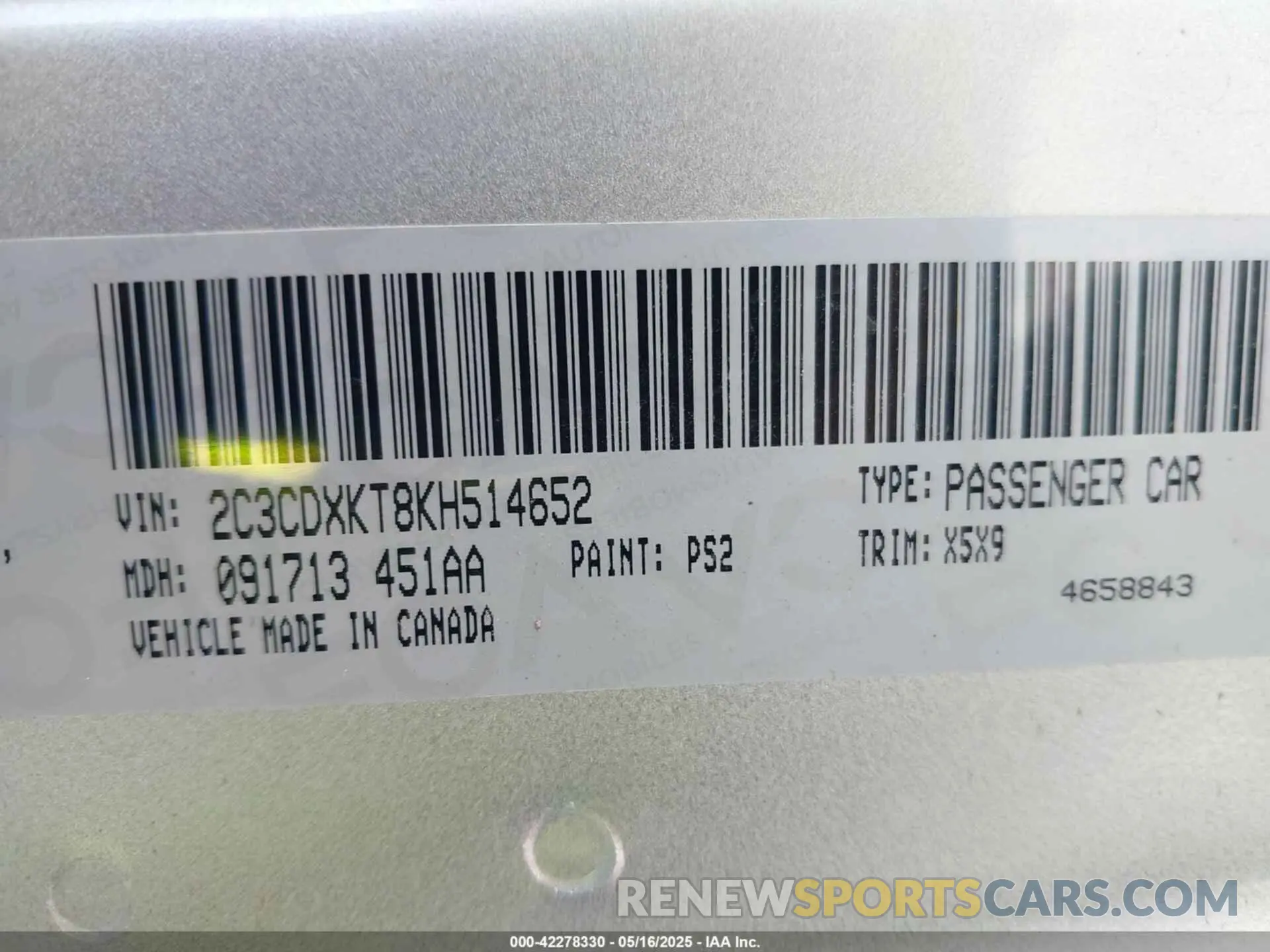 9 Photograph of a damaged car 2C3CDXKT8KH514652 DODGE CHARGER 2019