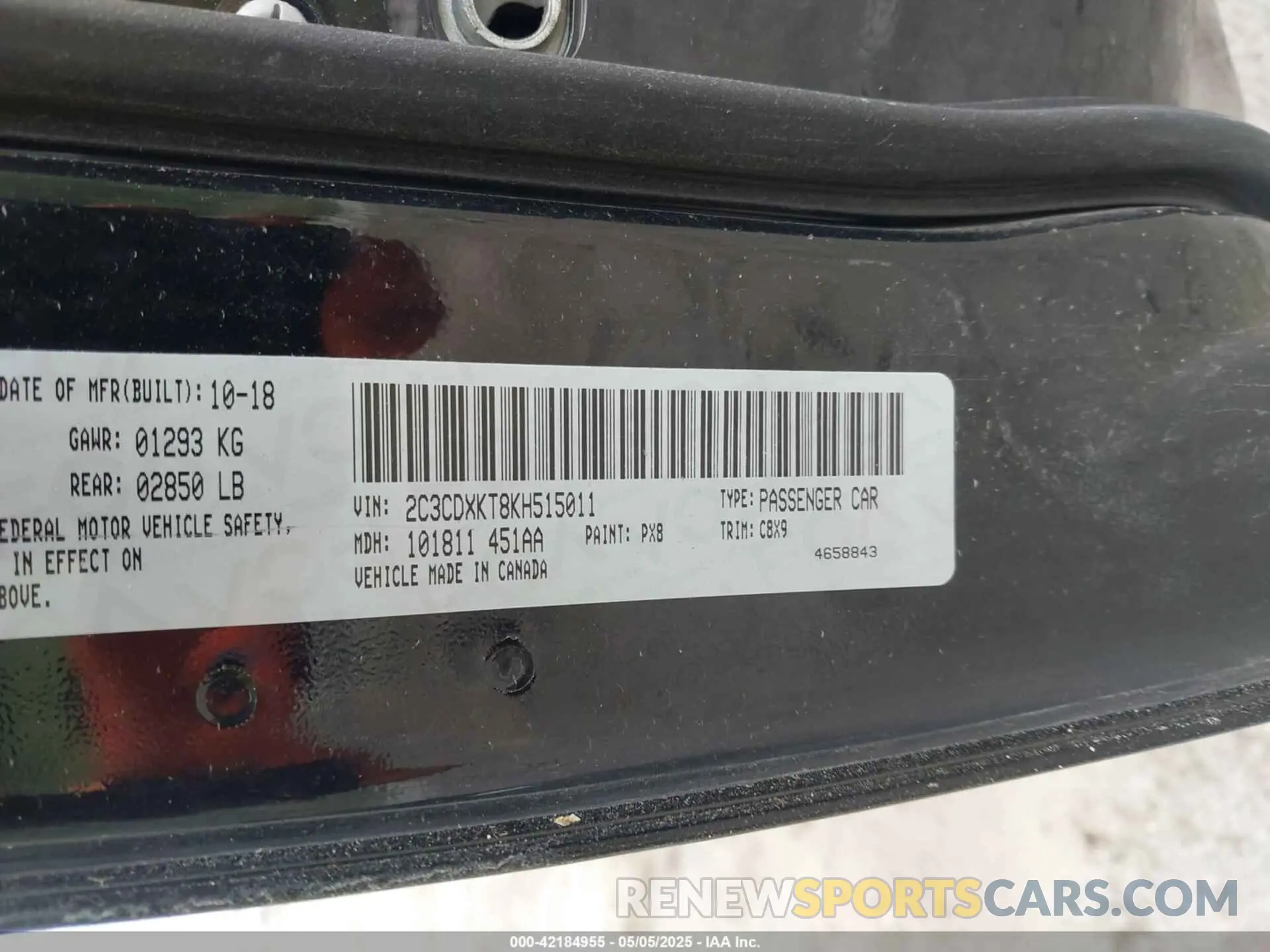 9 Photograph of a damaged car 2C3CDXKT8KH515011 DODGE CHARGER 2019