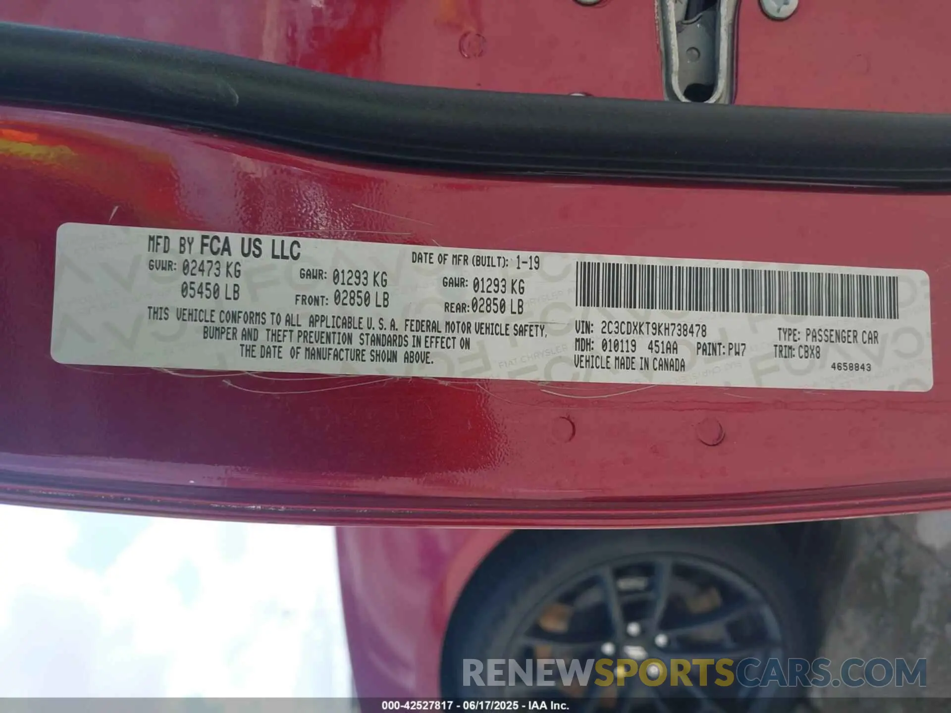9 Photograph of a damaged car 2C3CDXKT9KH738478 DODGE CHARGER 2019