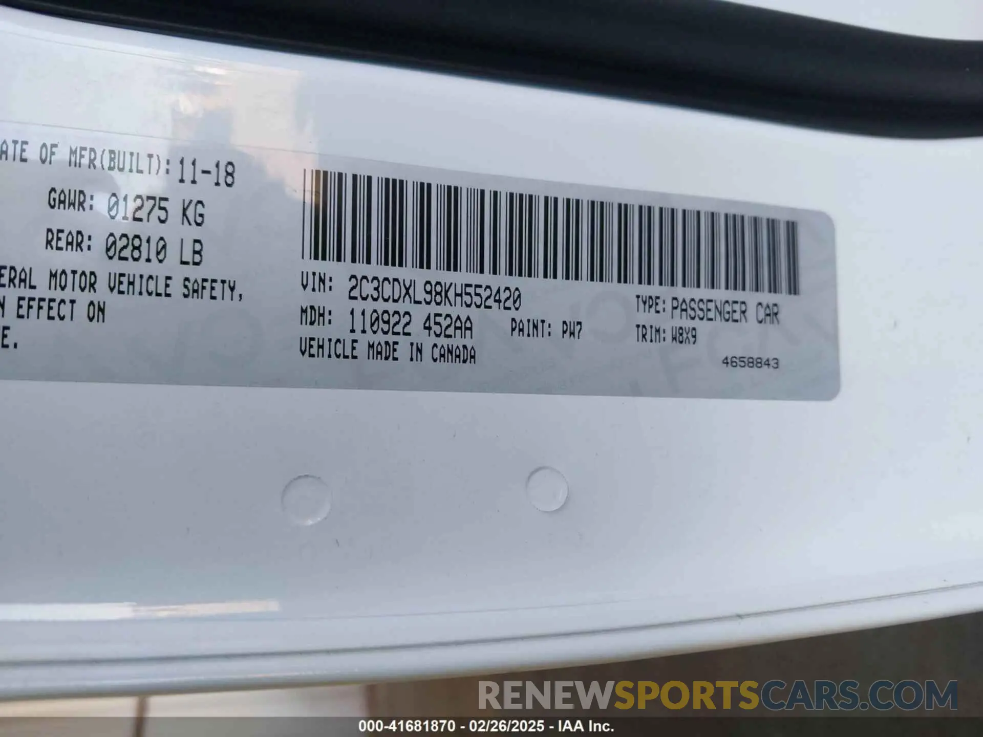 9 Photograph of a damaged car 2C3CDXL98KH552420 DODGE CHARGER 2019