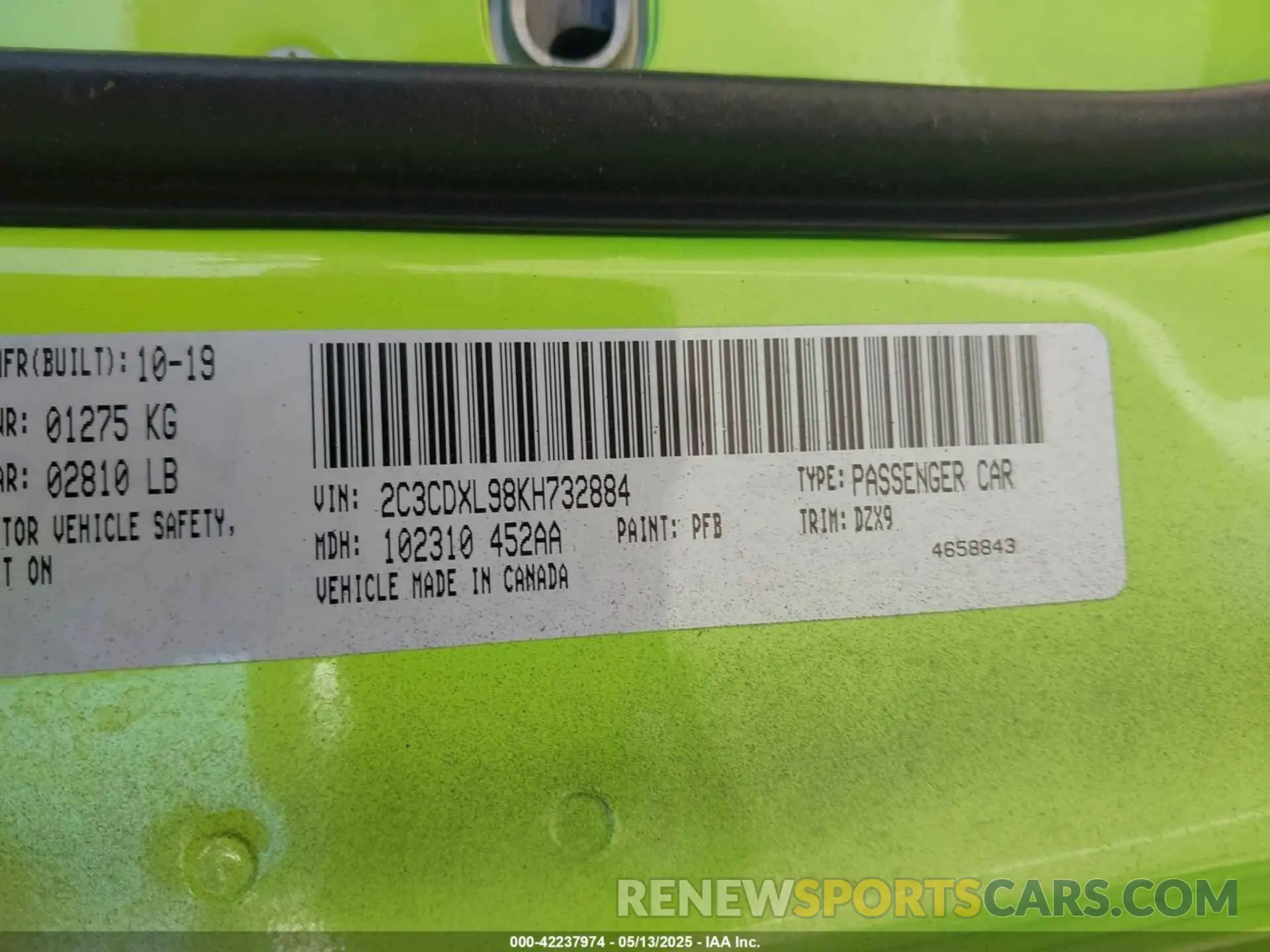 9 Photograph of a damaged car 2C3CDXL98KH732884 DODGE CHARGER 2019